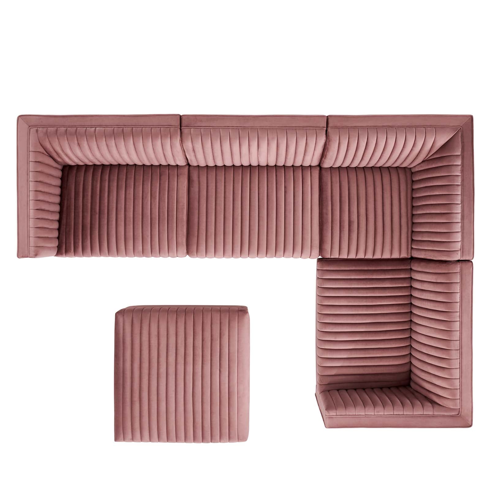 Modway Sectional Sofas - Sanguine Channel Tufted Performance Velvet 5 Piece Right-Facing Modular Sectional Sofa Dusty Rose
