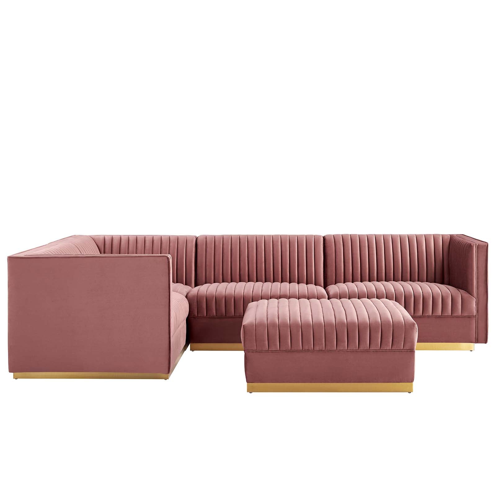 Modway Sectional Sofas - Sanguine Channel Tufted Performance Velvet 5 Piece Left-Facing Modular Sectional Sofa Dusty Rose