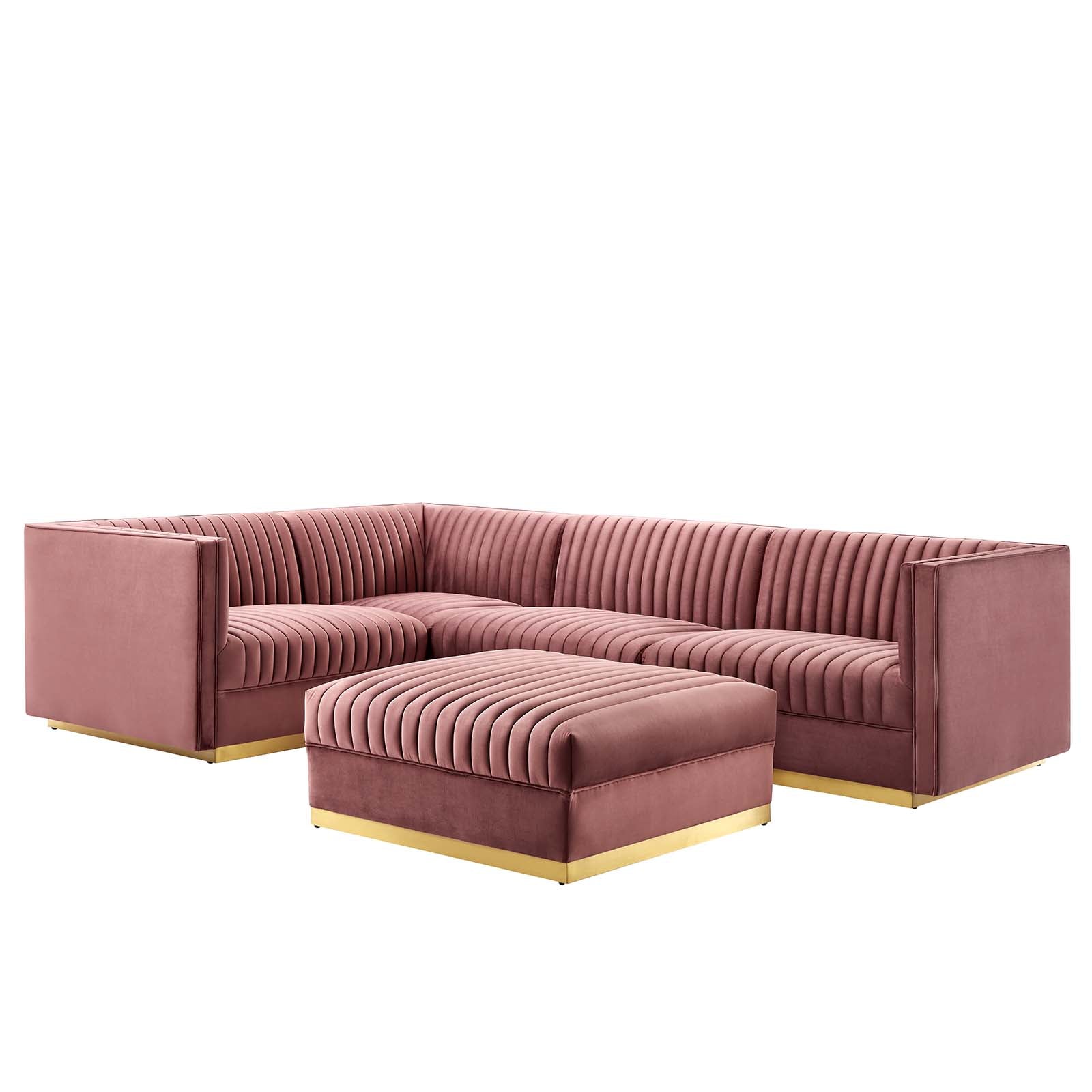 Modway Sectional Sofas - Sanguine Channel Tufted Performance Velvet 5 Piece Left-Facing Modular Sectional Sofa Dusty Rose