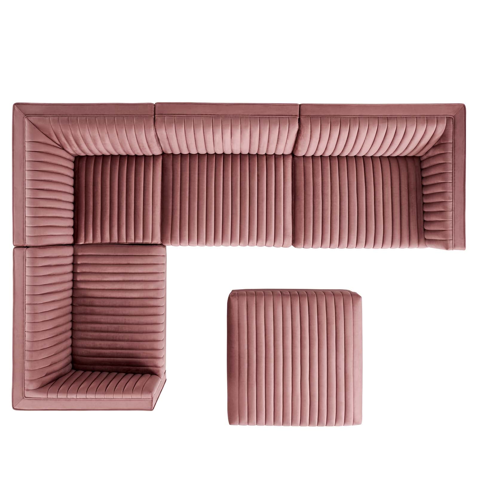 Modway Sectional Sofas - Sanguine Channel Tufted Performance Velvet 5 Piece Left-Facing Modular Sectional Sofa Dusty Rose