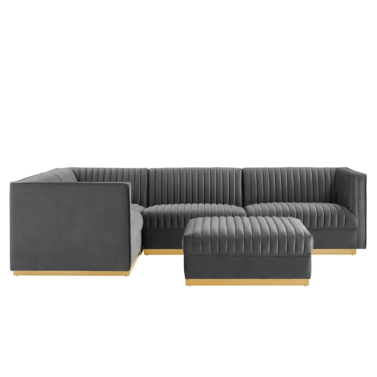 Modway Sectional Sofas - Sanguine Channel Tufted Performance Velvet 5 Piece Left-Facing Modular Sectional Sofa Gray