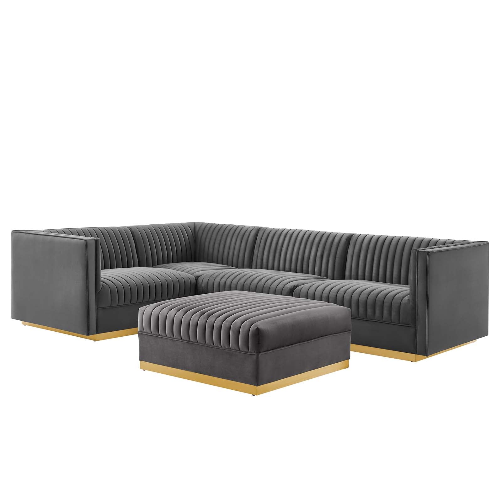Modway Sectional Sofas - Sanguine Channel Tufted Performance Velvet 5 Piece Left-Facing Modular Sectional Sofa Gray