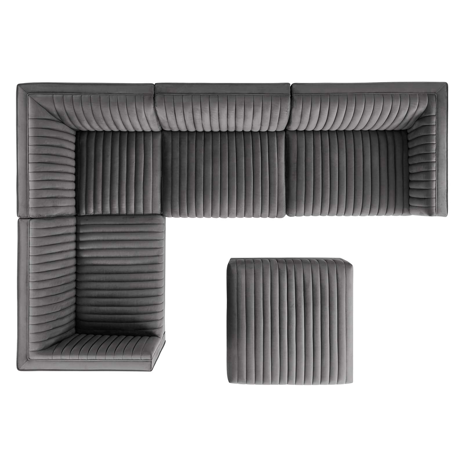 Modway Sectional Sofas - Sanguine Channel Tufted Performance Velvet 5 Piece Left-Facing Modular Sectional Sofa Gray