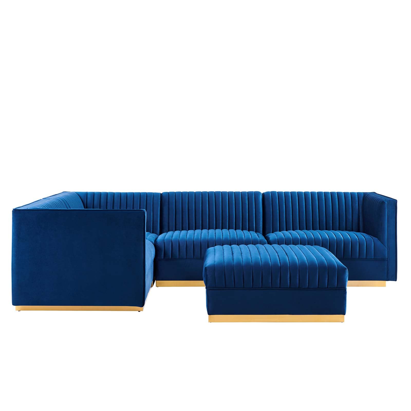 Modway Sectional Sofas - Sanguine Channel Tufted Performance Velvet 5 Piece Left-Facing Modular Sectional Sofa Navy