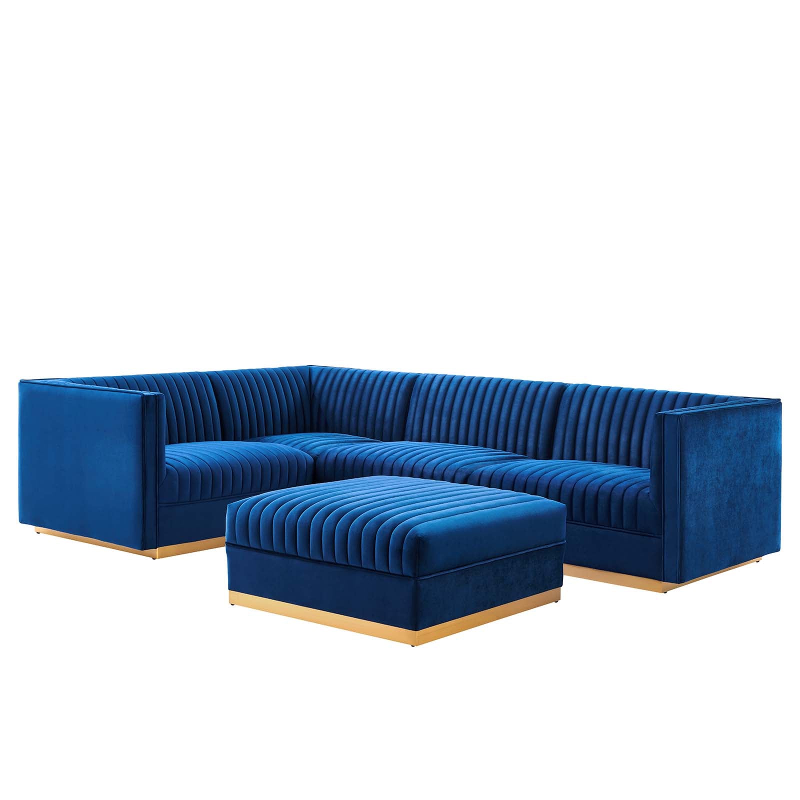 Modway Sectional Sofas - Sanguine Channel Tufted Performance Velvet 5 Piece Left-Facing Modular Sectional Sofa Navy