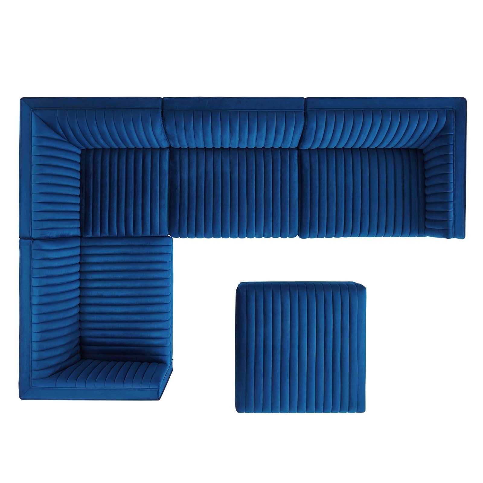 Modway Sectional Sofas - Sanguine Channel Tufted Performance Velvet 5 Piece Left-Facing Modular Sectional Sofa Navy