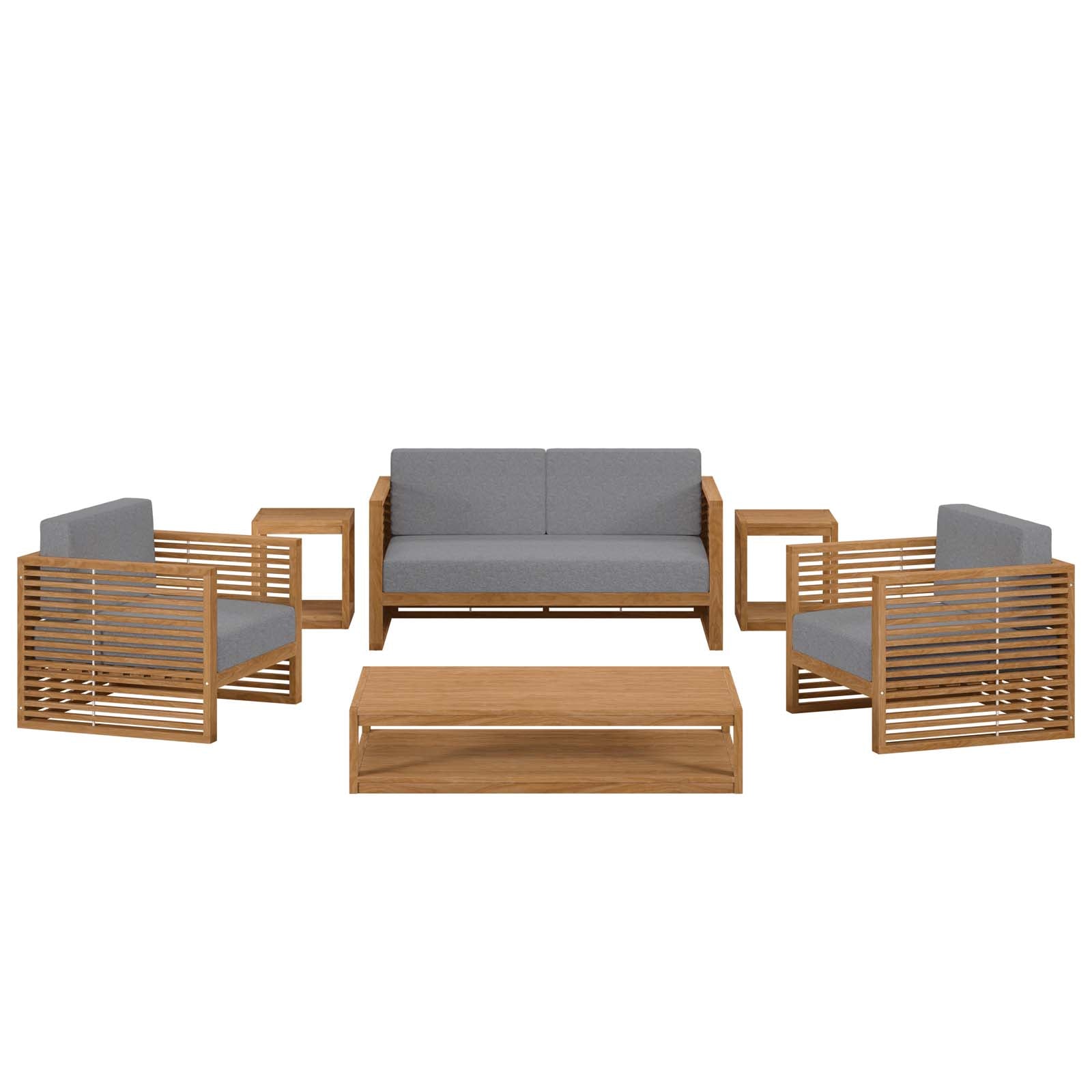 Modway Outdoor Conversation Sets - Carlsbad 6 Piece Teak Wood Outdoor Patio Outdoor Patio Set Natural Gray