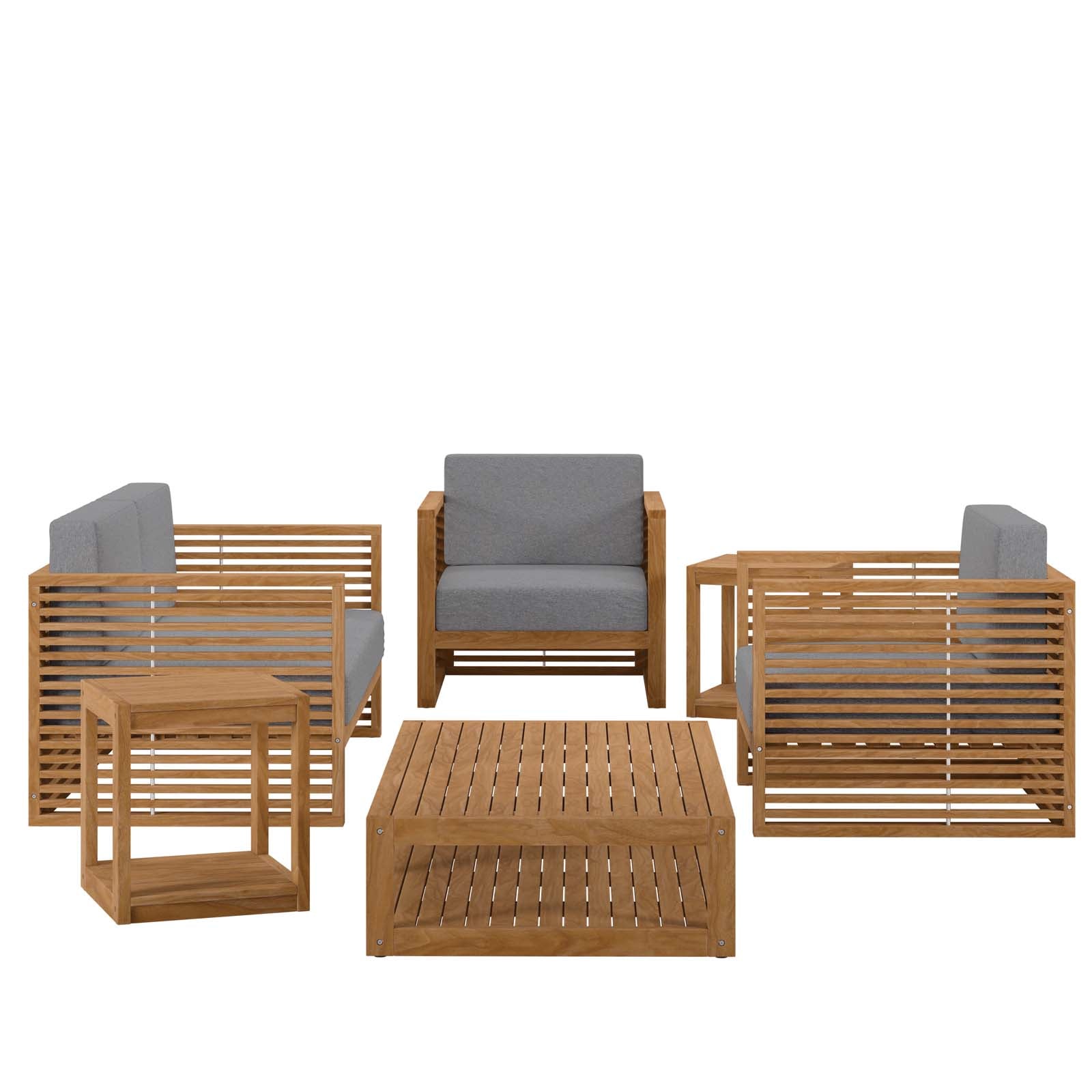 Modway Outdoor Conversation Sets - Carlsbad 6 Piece Teak Wood Outdoor Patio Outdoor Patio Set Natural Gray