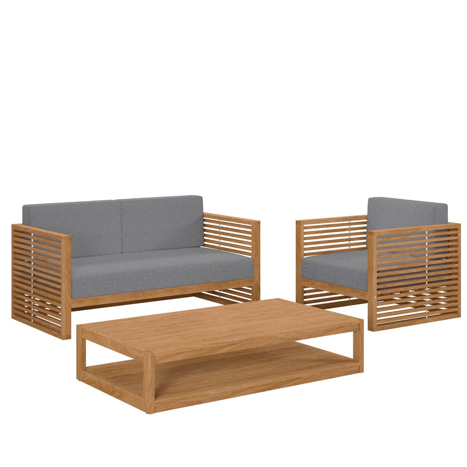 Modway Outdoor Conversation Sets - Carlsbad 3 Piece Teak Wood Outdoor Patio Outdoor Patio Set Natural Gray