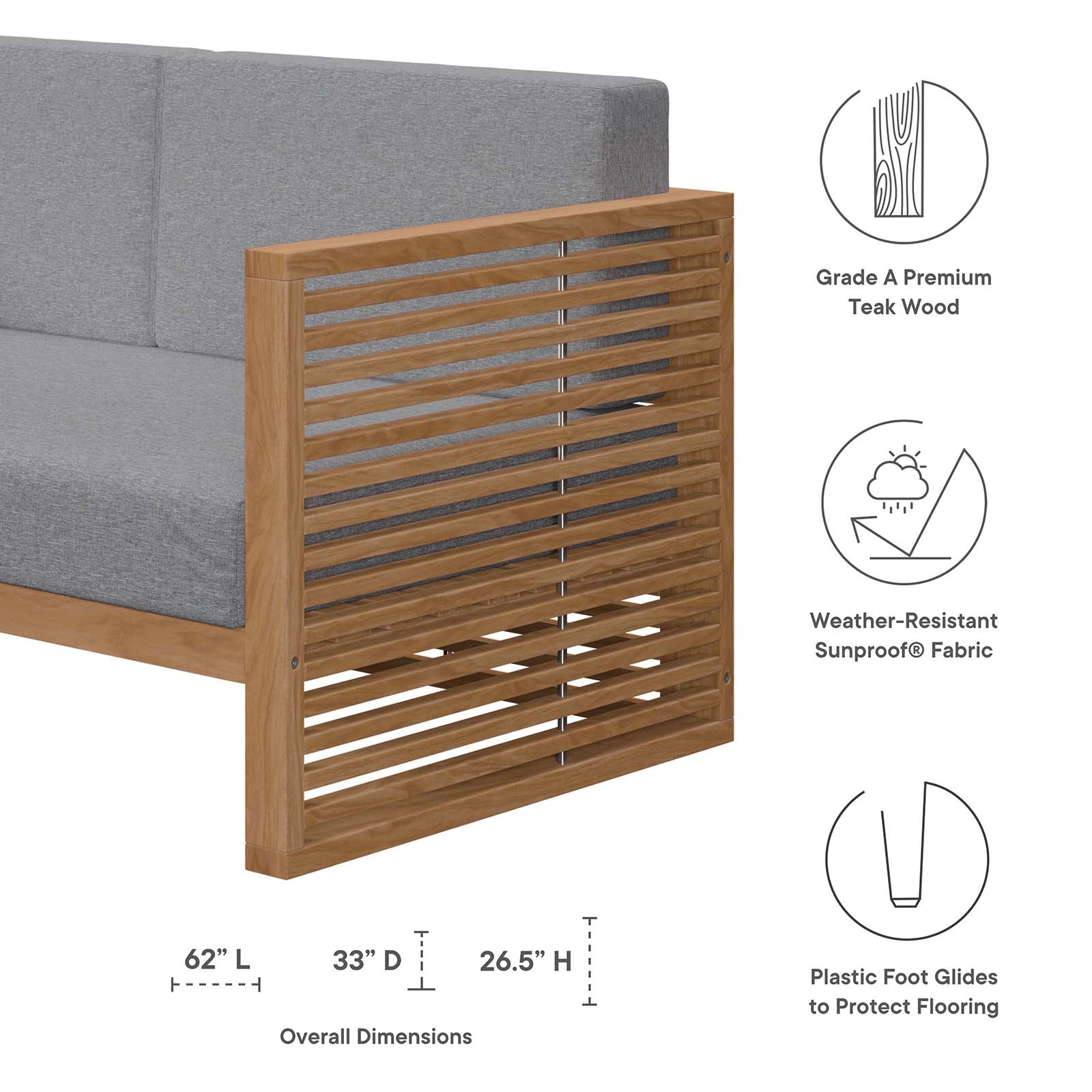 Modway Outdoor Conversation Sets - Carlsbad 3 Piece Teak Wood Outdoor Patio Outdoor Patio Set Natural Gray