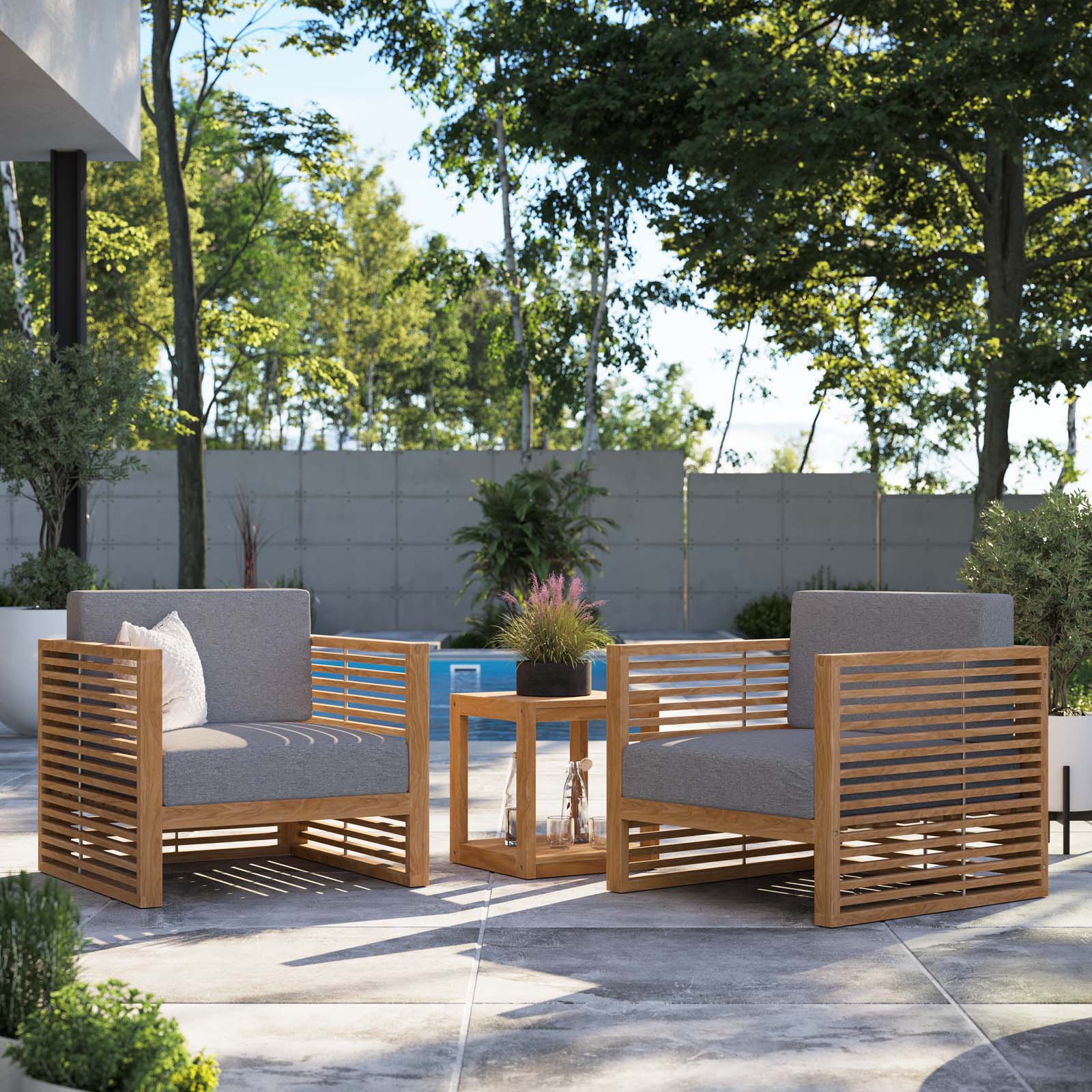 Modway Outdoor Conversation Sets - Carlsbad 3 Piece Outdoor Patio Outdoor Patio Set Natural Gray