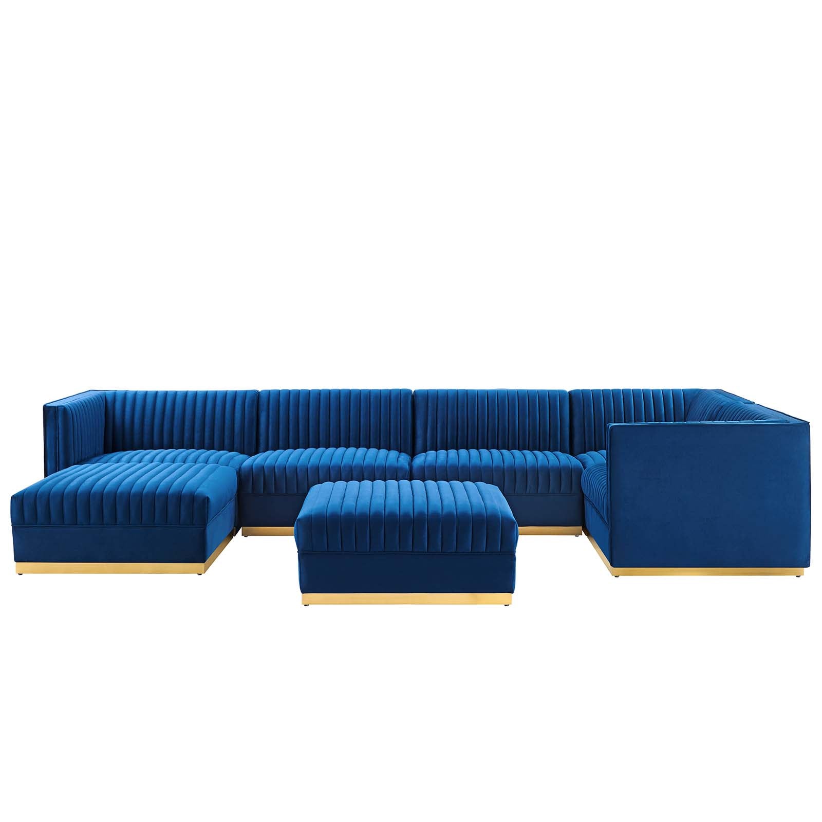 Modway Sectional Sofas - Sanguine Channel Tufted Performance Velvet 7-Piece Right-Facing Modular Sectional Sofa Navy