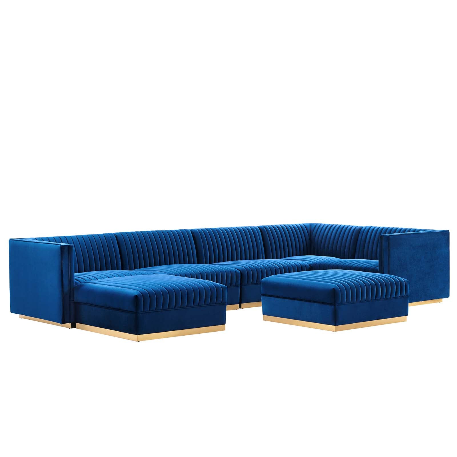 Modway Sectional Sofas - Sanguine Channel Tufted Performance Velvet 7-Piece Right-Facing Modular Sectional Sofa Navy