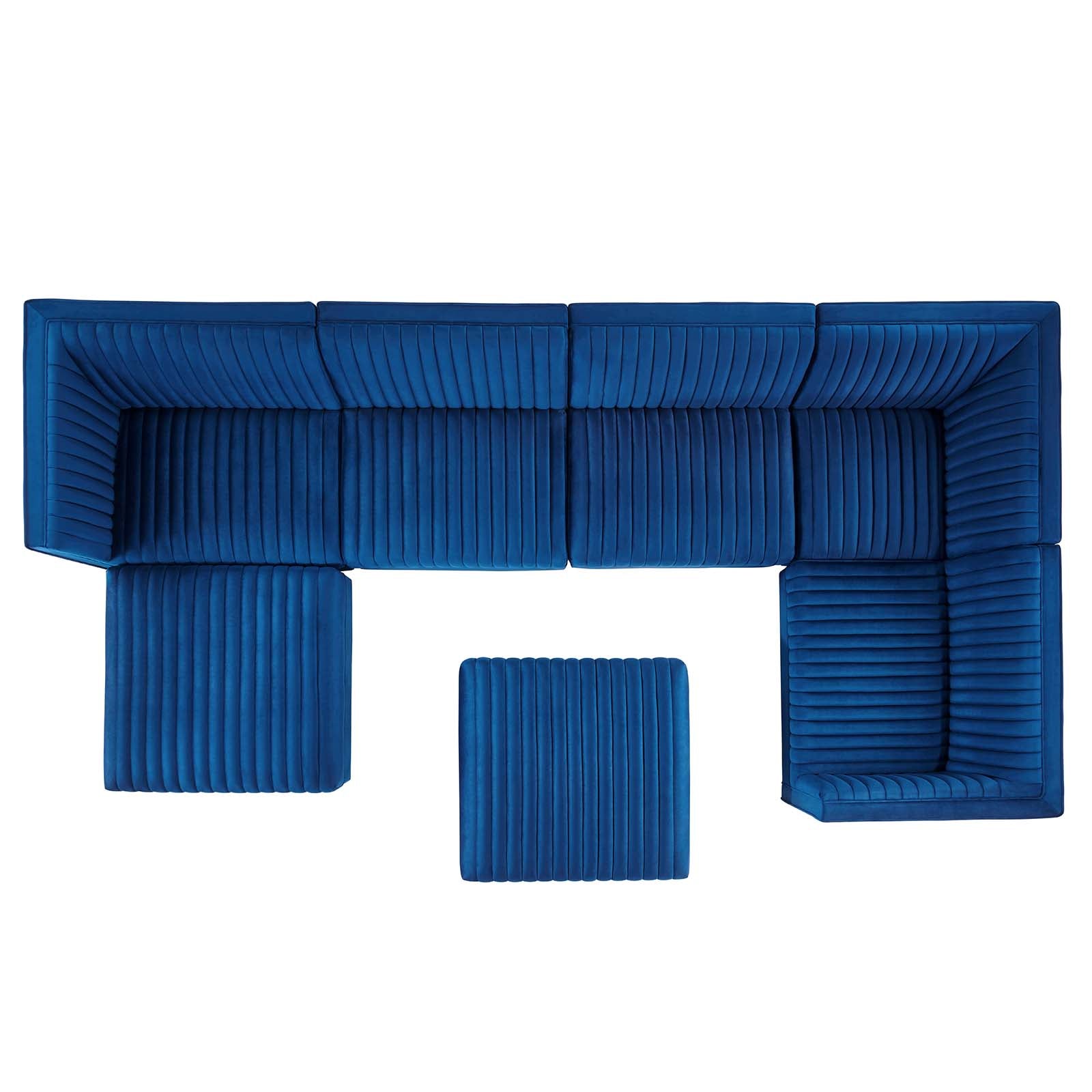 Modway Sectional Sofas - Sanguine Channel Tufted Performance Velvet 7-Piece Right-Facing Modular Sectional Sofa Navy
