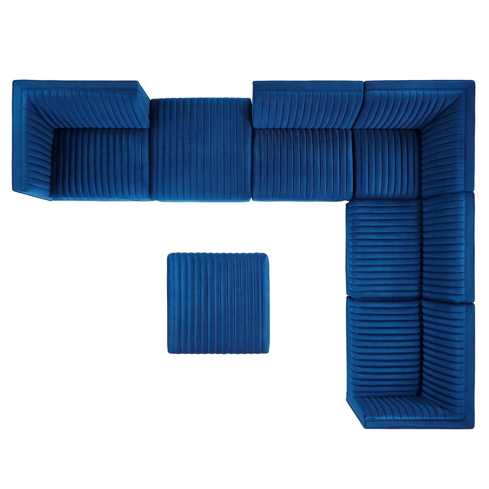 Modway Sectional Sofas - Sanguine Channel Tufted Performance Velvet 7-Piece Right-Facing Modular Sectional Sofa Navy