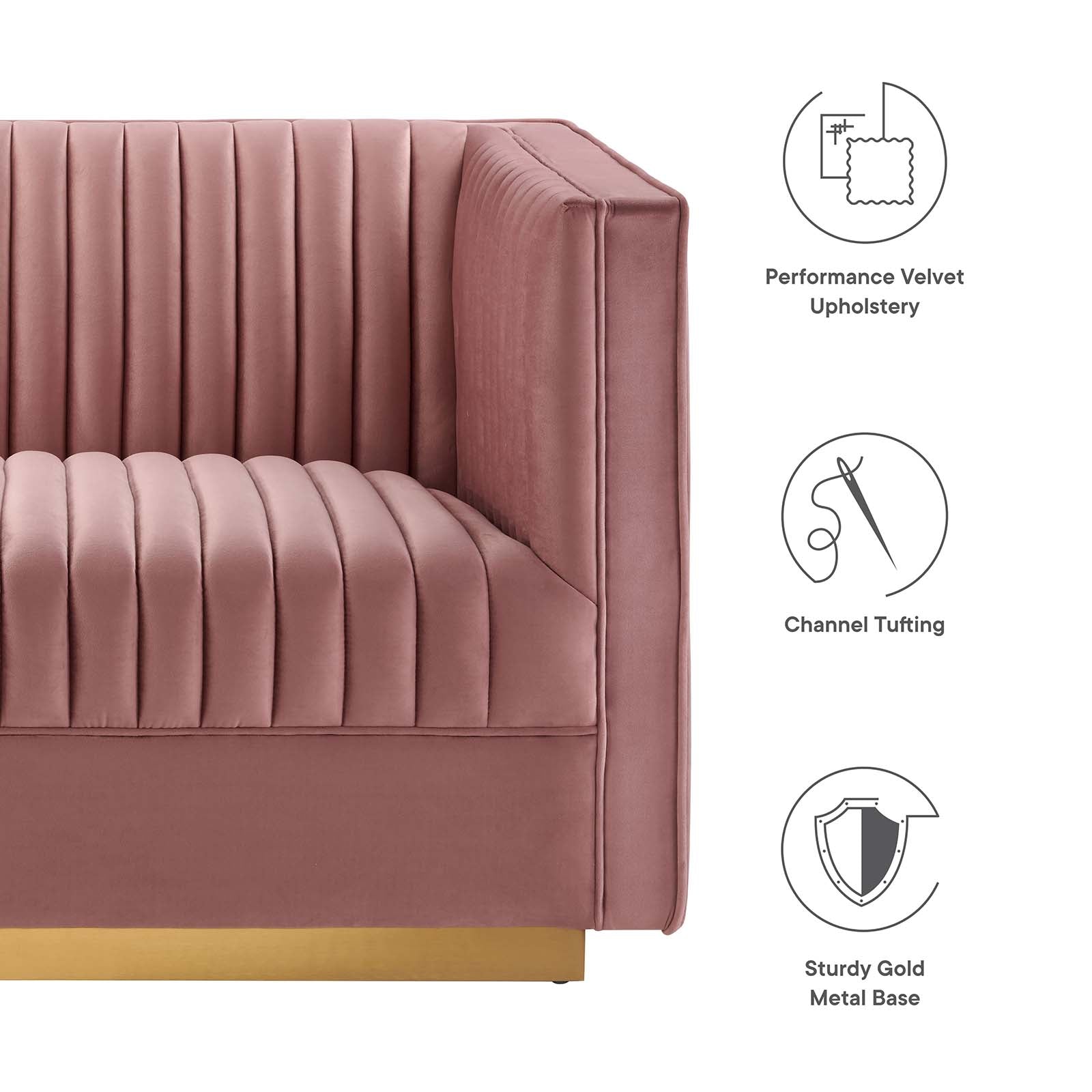 Modway Sectional Sofas - Sanguine Channel Tufted Performance Velvet 7-Piece Left-Facing Modular Sectional Sofa Dusty Rose