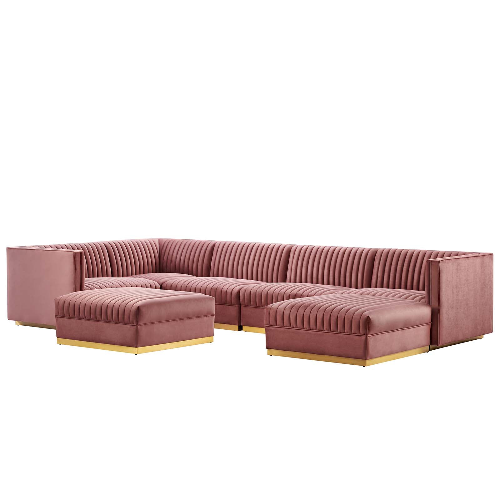 Modway Sectional Sofas - Sanguine Channel Tufted Performance Velvet 7-Piece Left-Facing Modular Sectional Sofa Dusty Rose