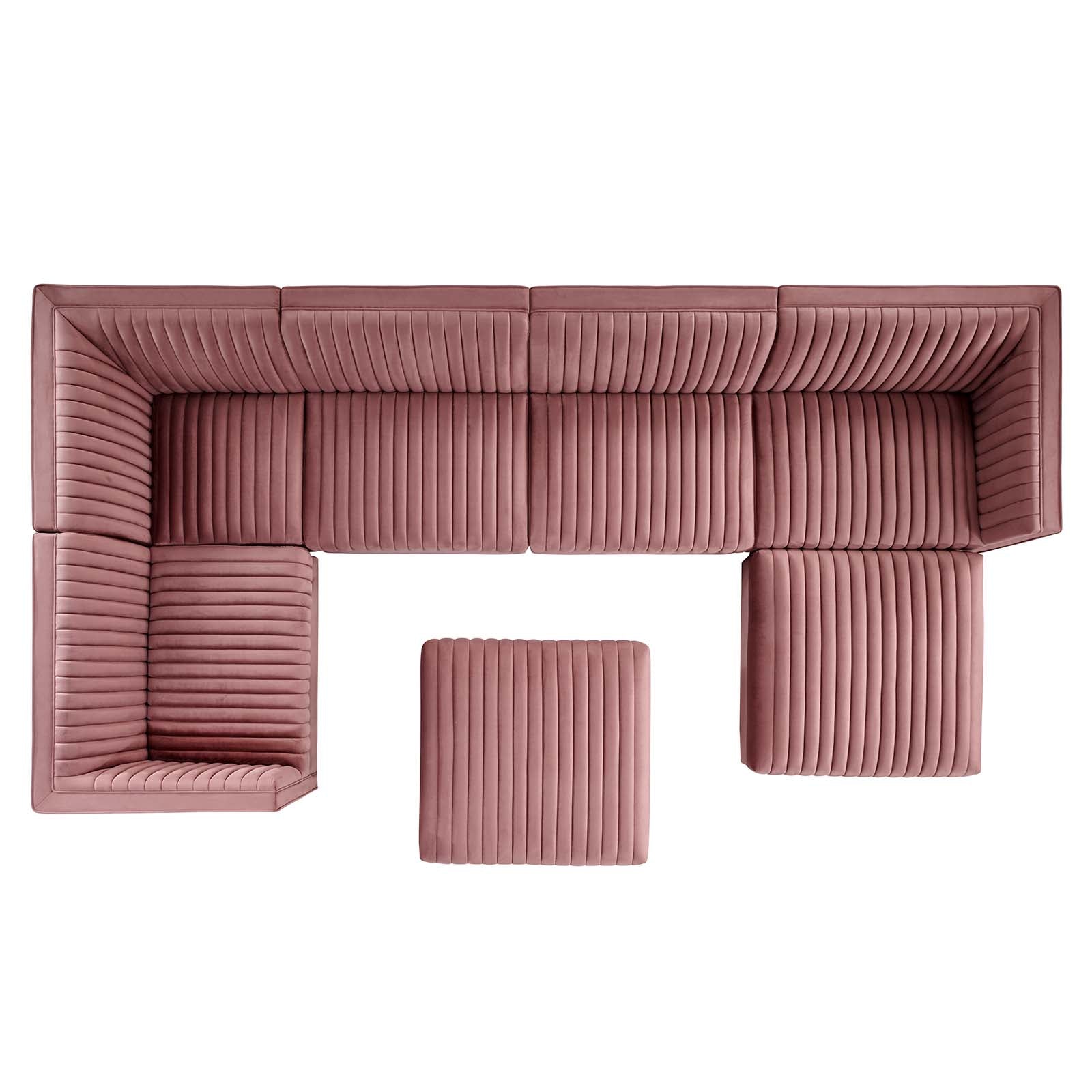 Modway Sectional Sofas - Sanguine Channel Tufted Performance Velvet 7-Piece Left-Facing Modular Sectional Sofa Dusty Rose