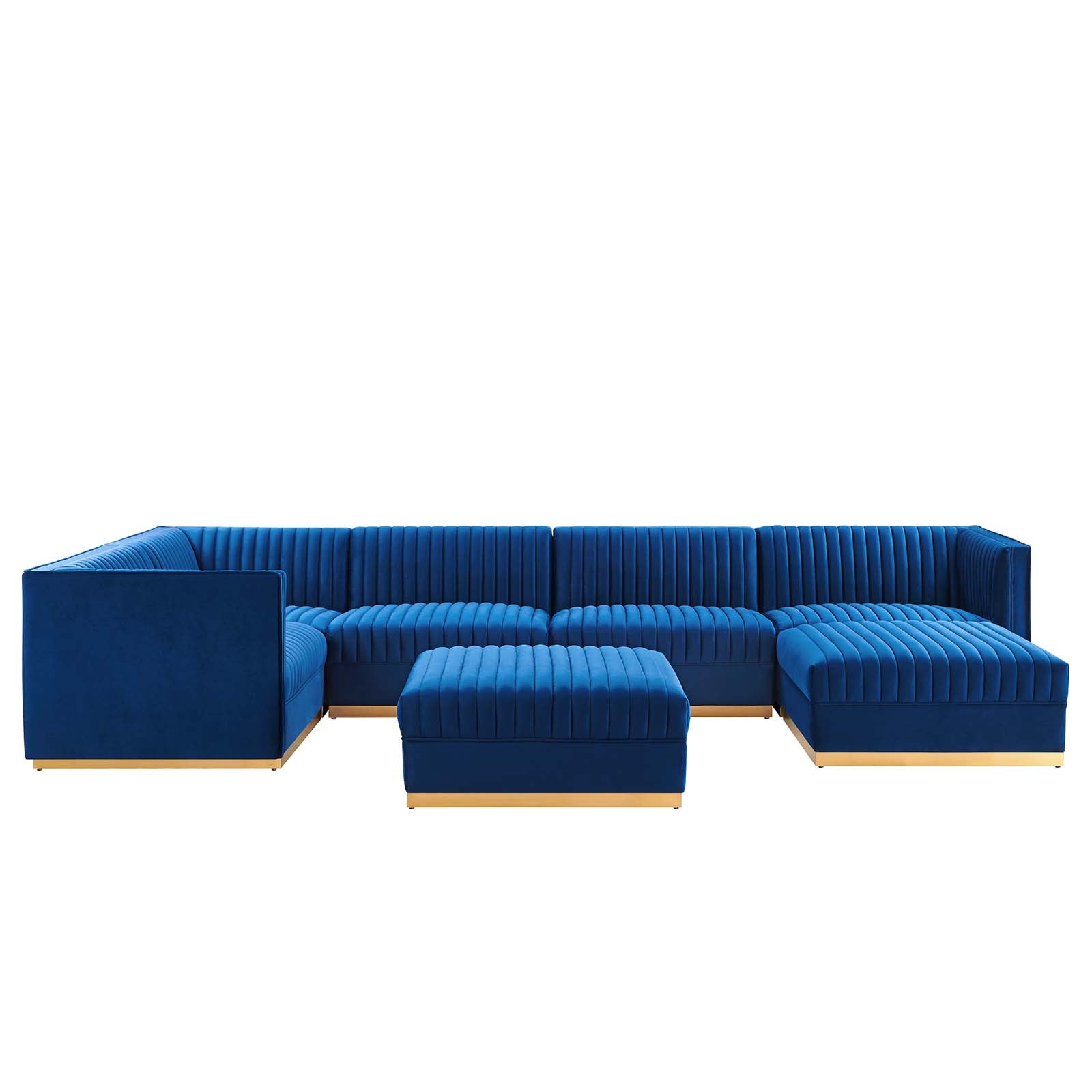 Modway Sectional Sofas - Sanguine Channel Tufted Performance Velvet 7-Piece Left-Facing Modular Sectional Sofa Navy