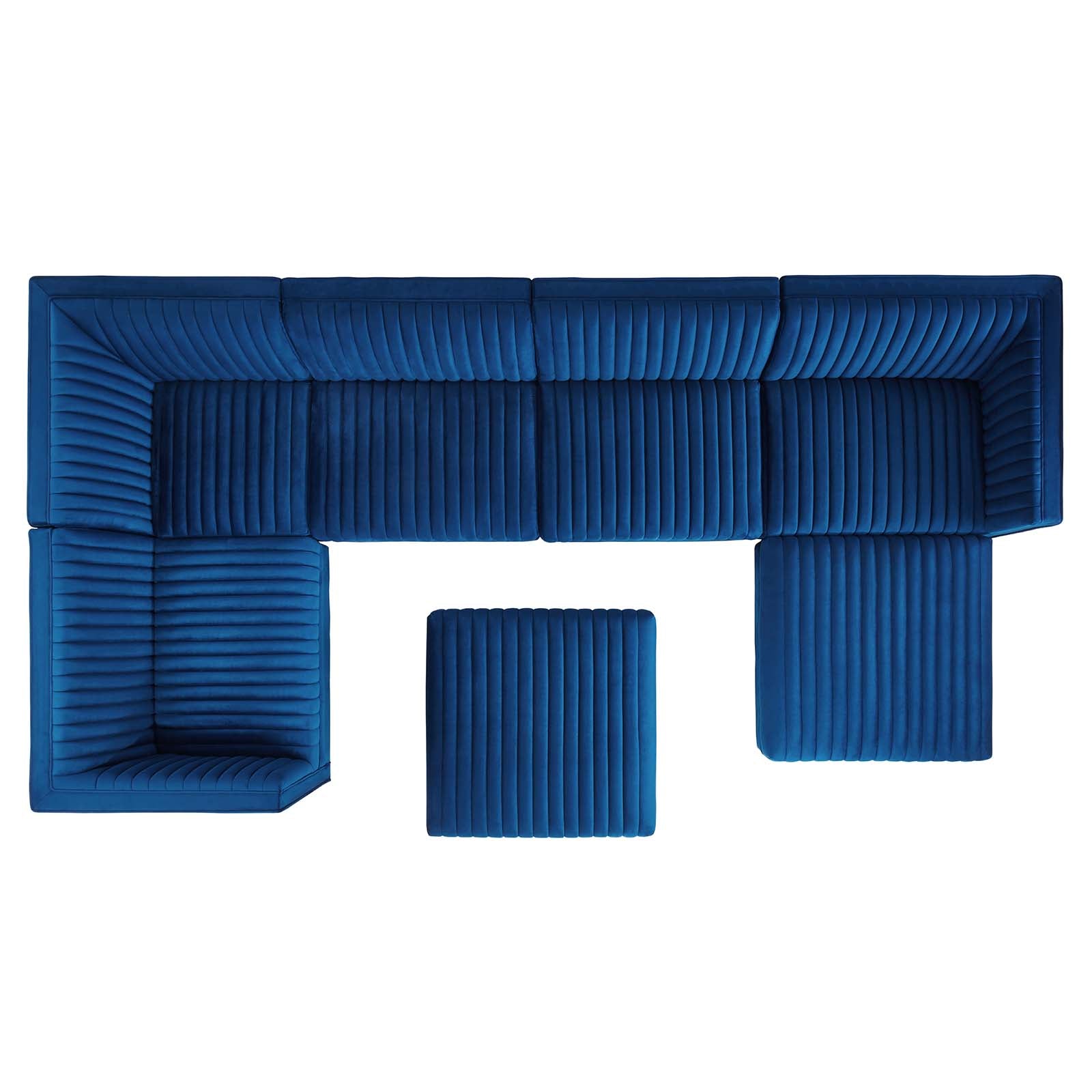 Modway Sectional Sofas - Sanguine Channel Tufted Performance Velvet 7-Piece Left-Facing Modular Sectional Sofa Navy