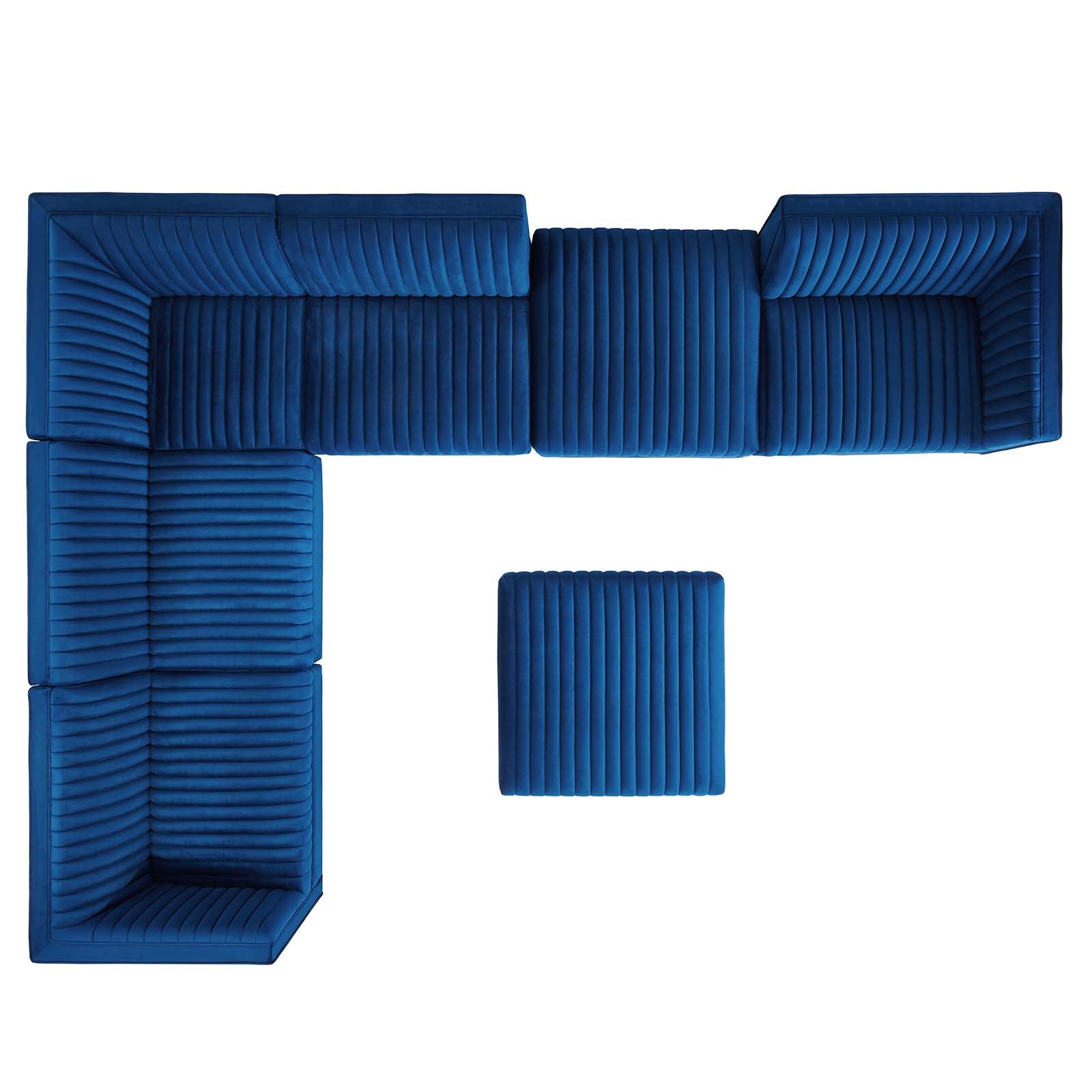 Modway Sectional Sofas - Sanguine Channel Tufted Performance Velvet 7-Piece Left-Facing Modular Sectional Sofa Navy