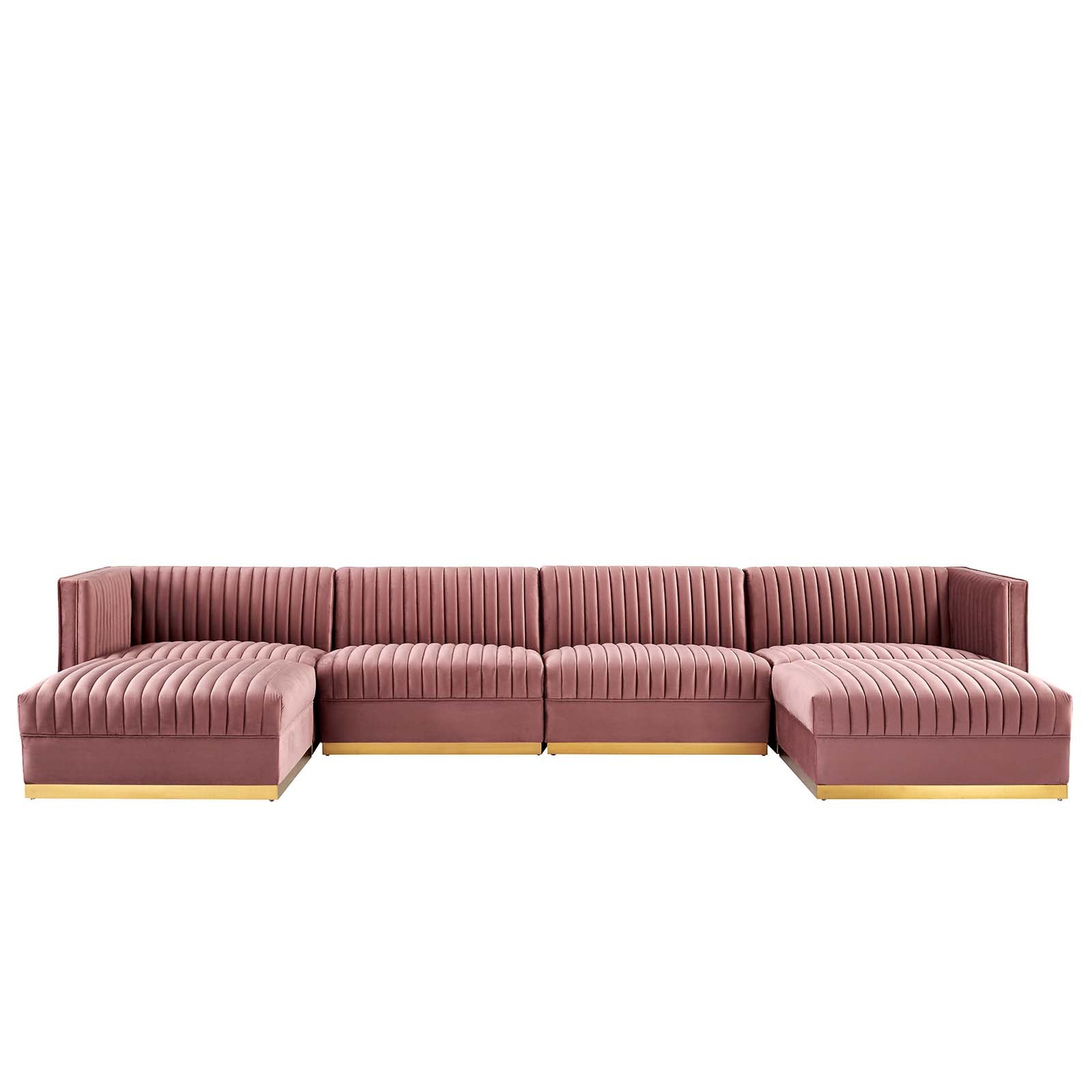 Modway Sectional Sofas - Sanguine Channel Tufted Performance Velvet 6 Piece Modular Sectional Sofa Dusty Rose