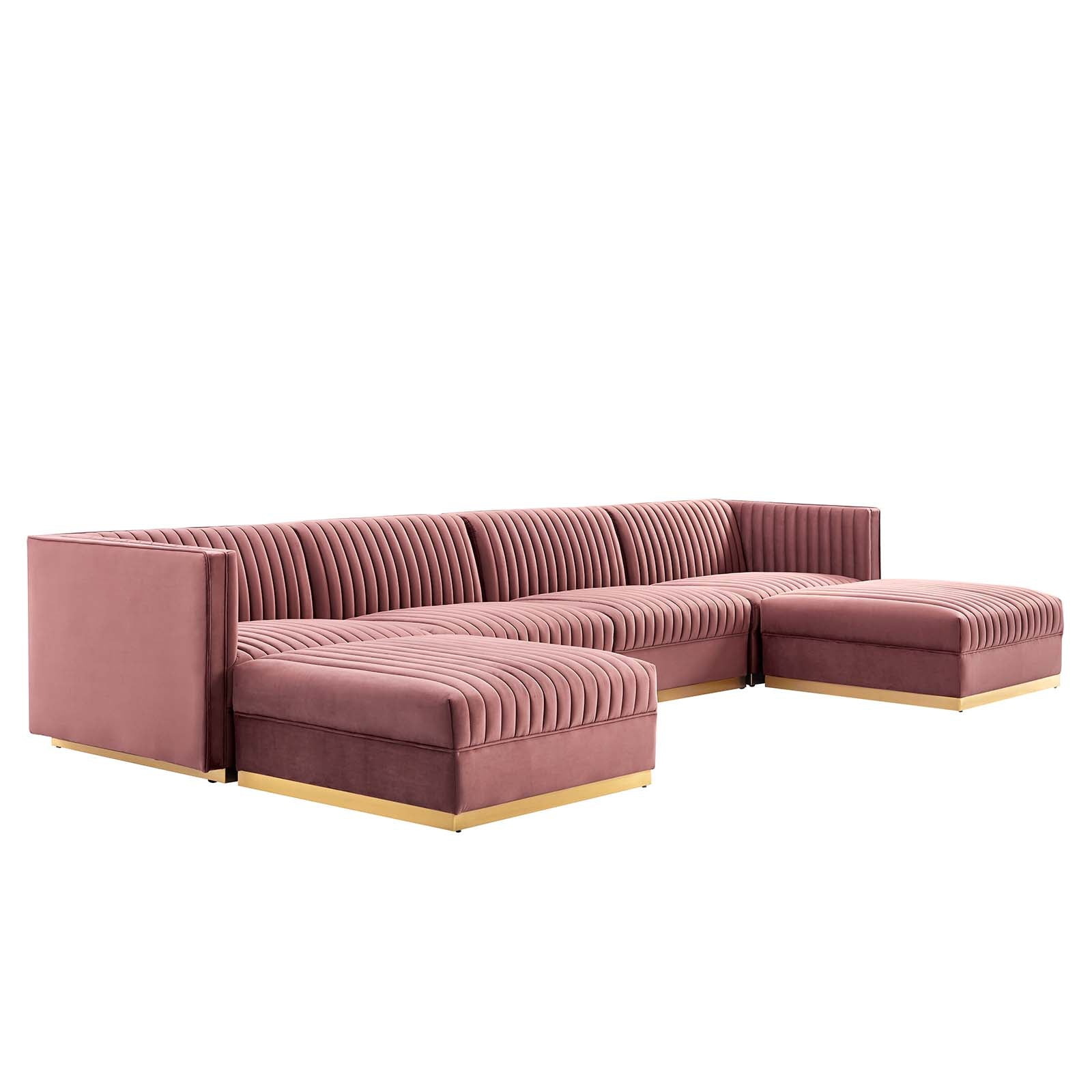 Modway Sectional Sofas - Sanguine Channel Tufted Performance Velvet 6 Piece Modular Sectional Sofa Dusty Rose