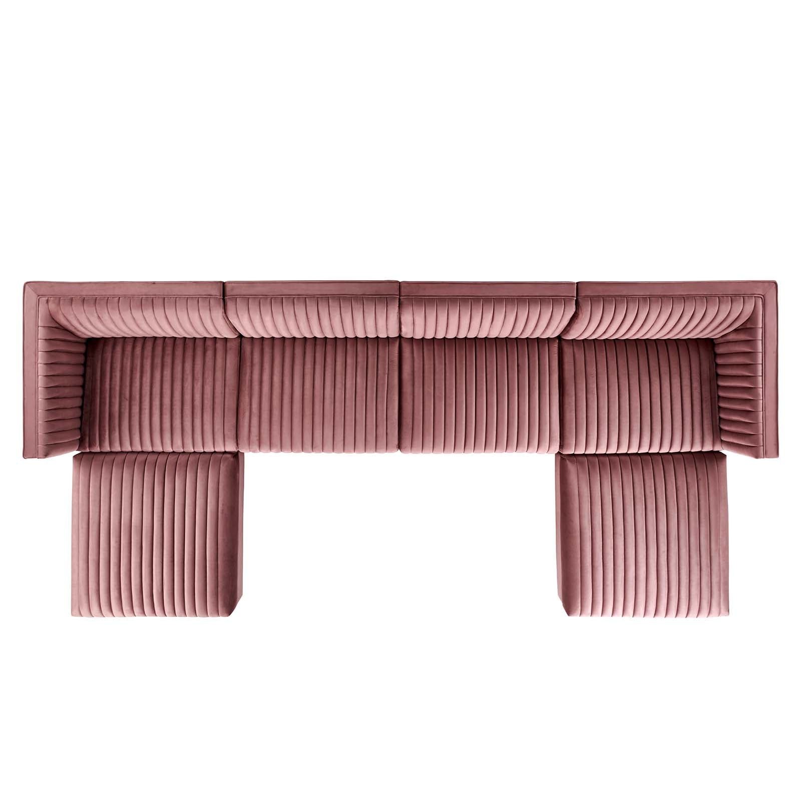 Modway Sectional Sofas - Sanguine Channel Tufted Performance Velvet 6 Piece Modular Sectional Sofa Dusty Rose