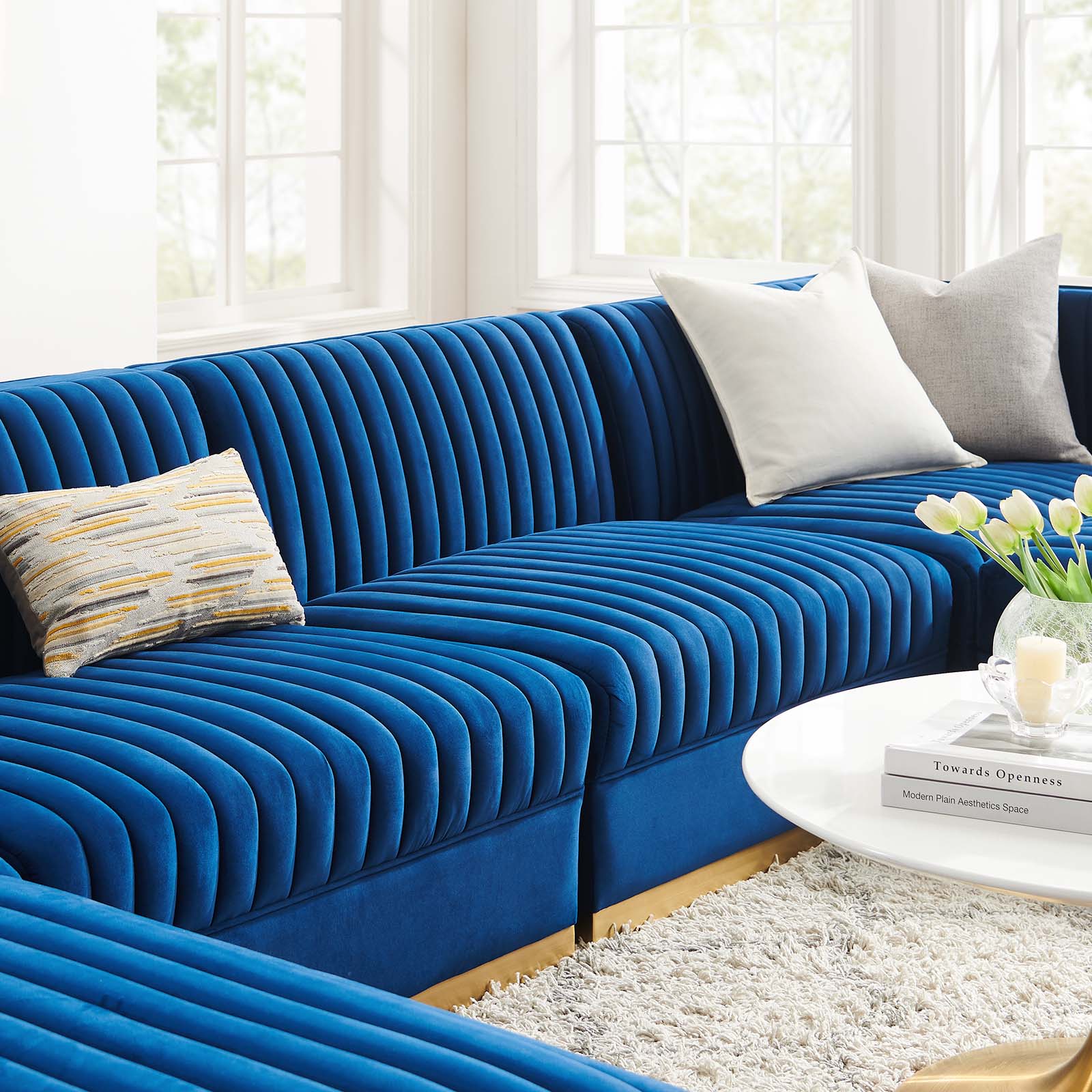 Modway Sectional Sofas - Sanguine Channel Tufted Performance Velvet 6 Piece Modular Sectional Sofa Navy