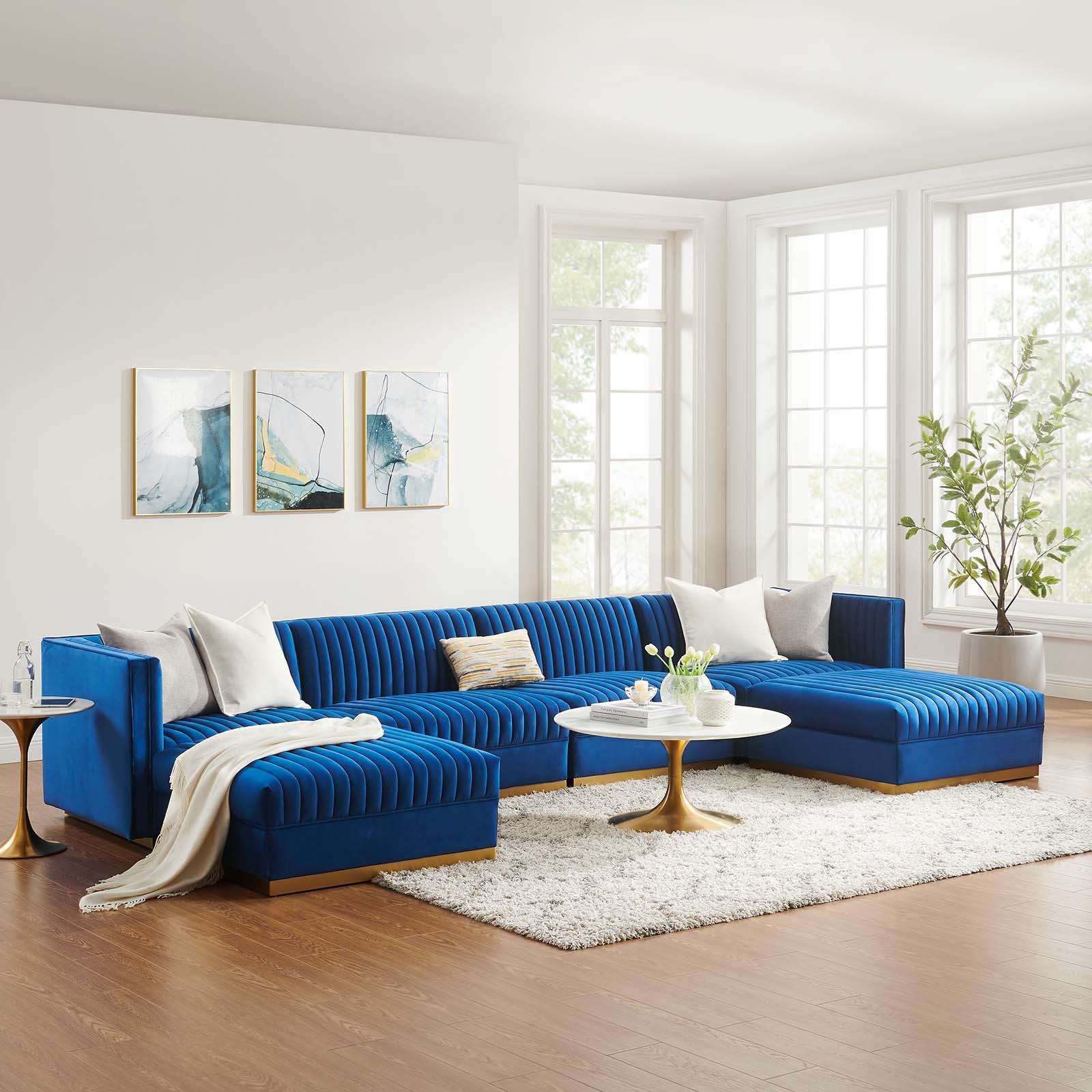 Modway Sectional Sofas - Sanguine Channel Tufted Performance Velvet 6 Piece Modular Sectional Sofa Navy