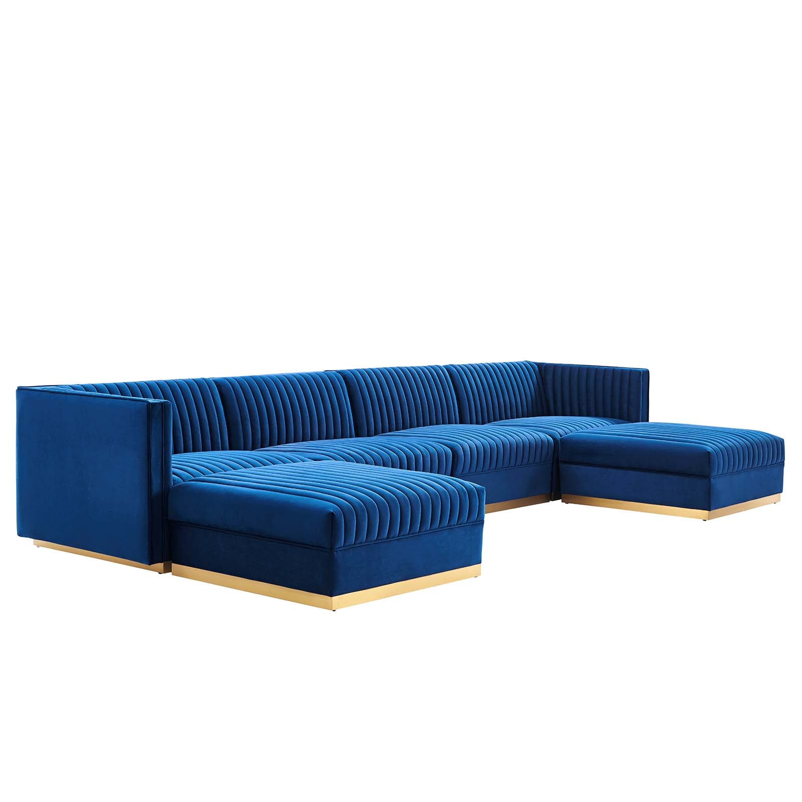 Modway Sectional Sofas - Sanguine Channel Tufted Performance Velvet 6 Piece Modular Sectional Sofa Navy