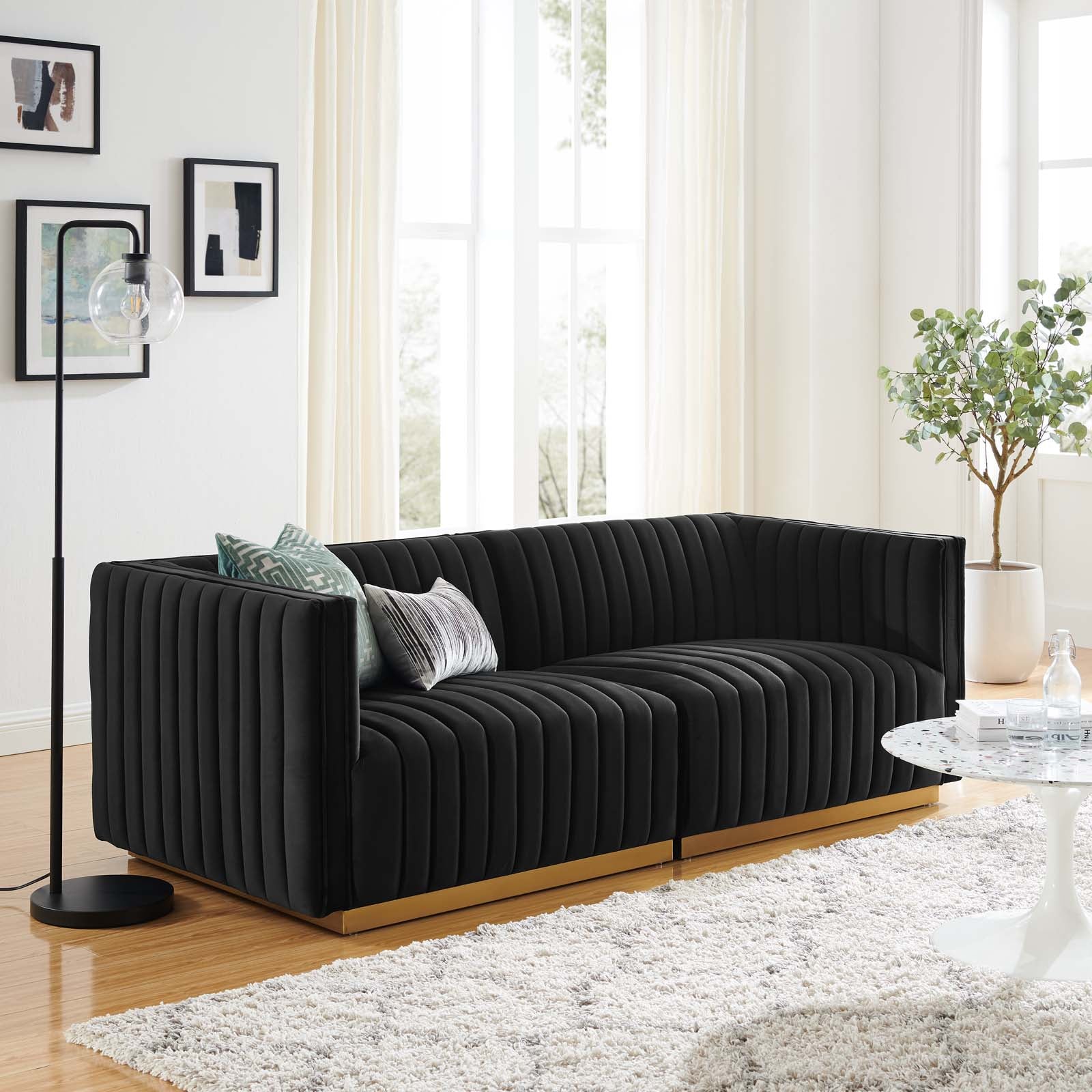 Modway Loveseats - Conjure Channel Tufted Performance Velvet Loveseat Gold Black