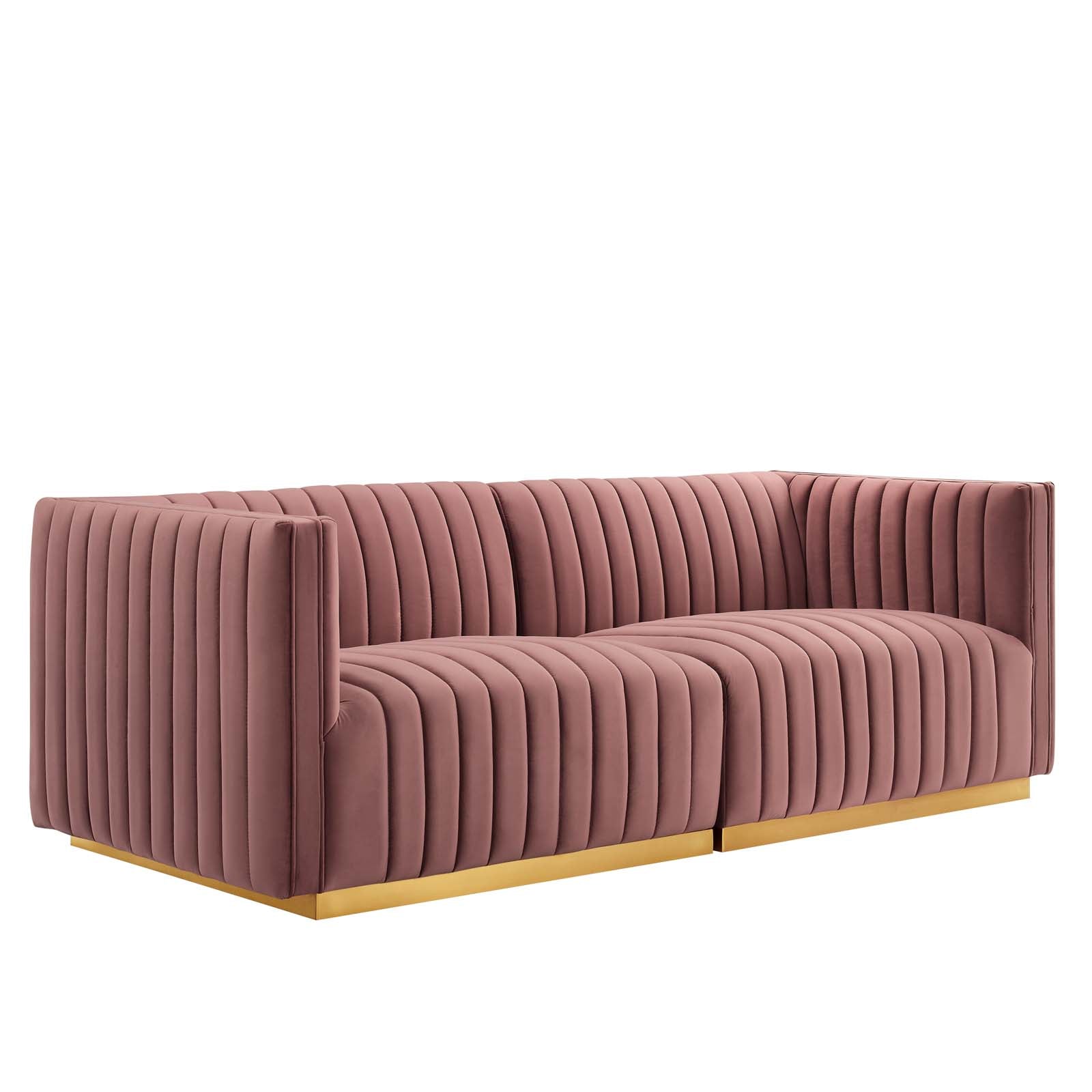Modway Loveseats - Conjure Channel Tufted Performance Velvet Loveseat Gold | Dusty Rose