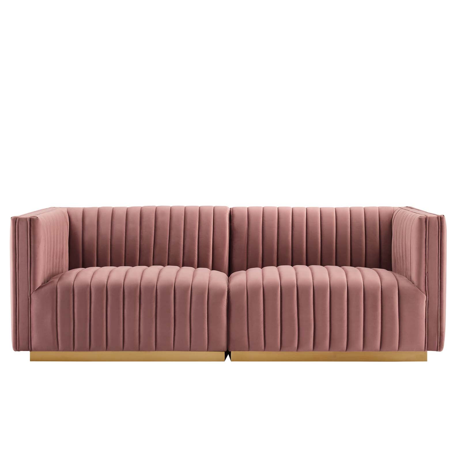 Modway Loveseats - Conjure Channel Tufted Performance Velvet Loveseat Gold | Dusty Rose