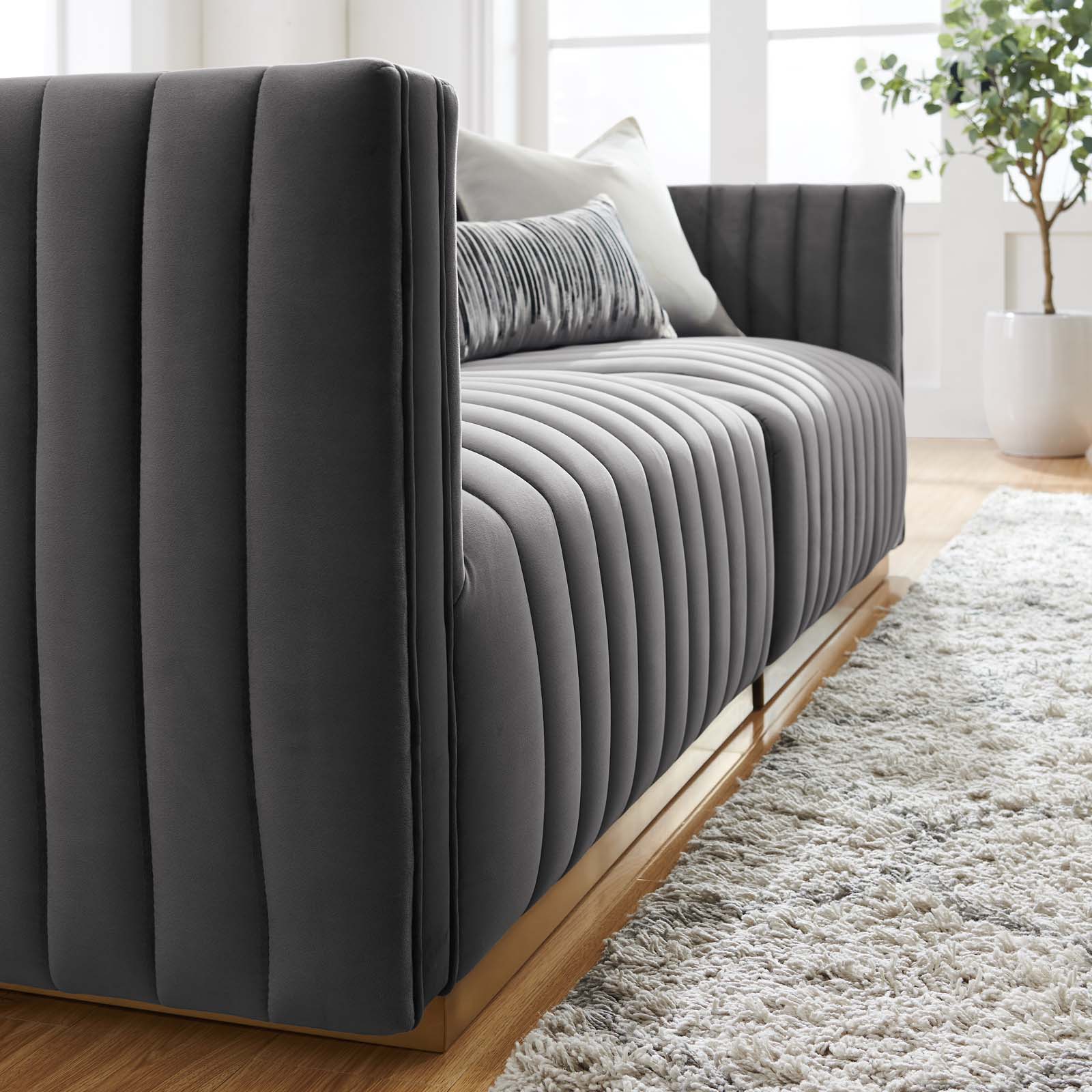Modway Loveseats - Conjure Channel Tufted Performance Velvet Loveseat Gold Gray