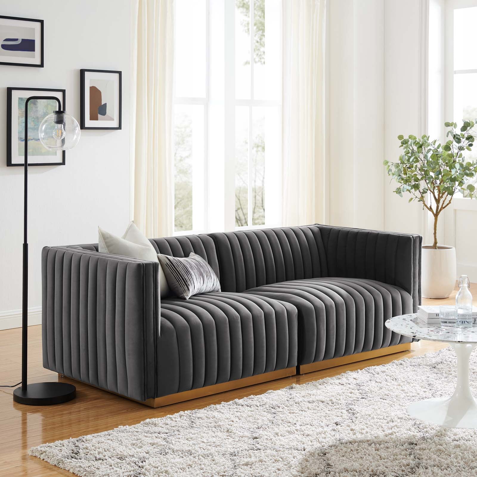 Modway Loveseats - Conjure Channel Tufted Performance Velvet Loveseat Gold Gray