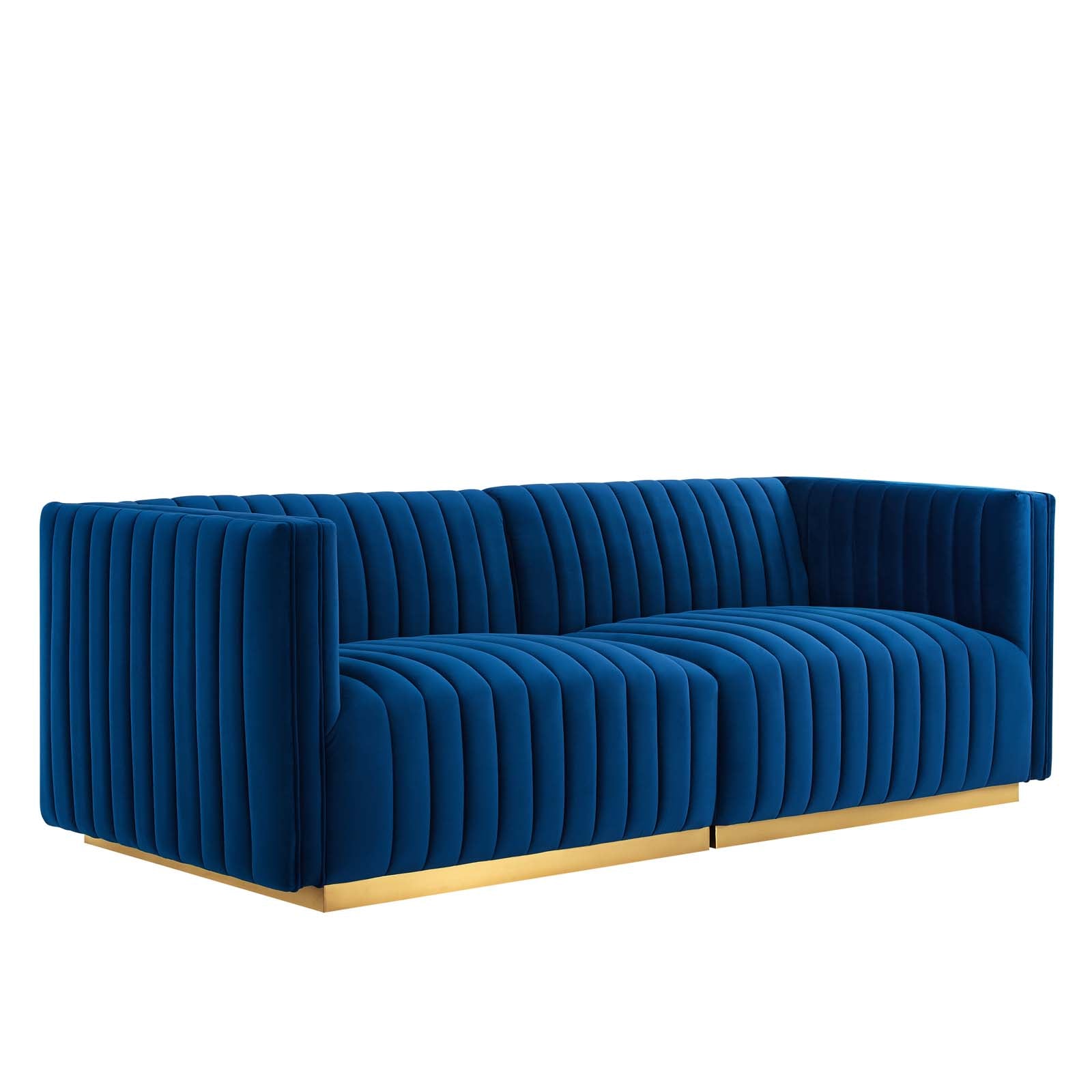 Modway Loveseats - Conjure Channel Tufted Performance Velvet Loveseat Gold Navy