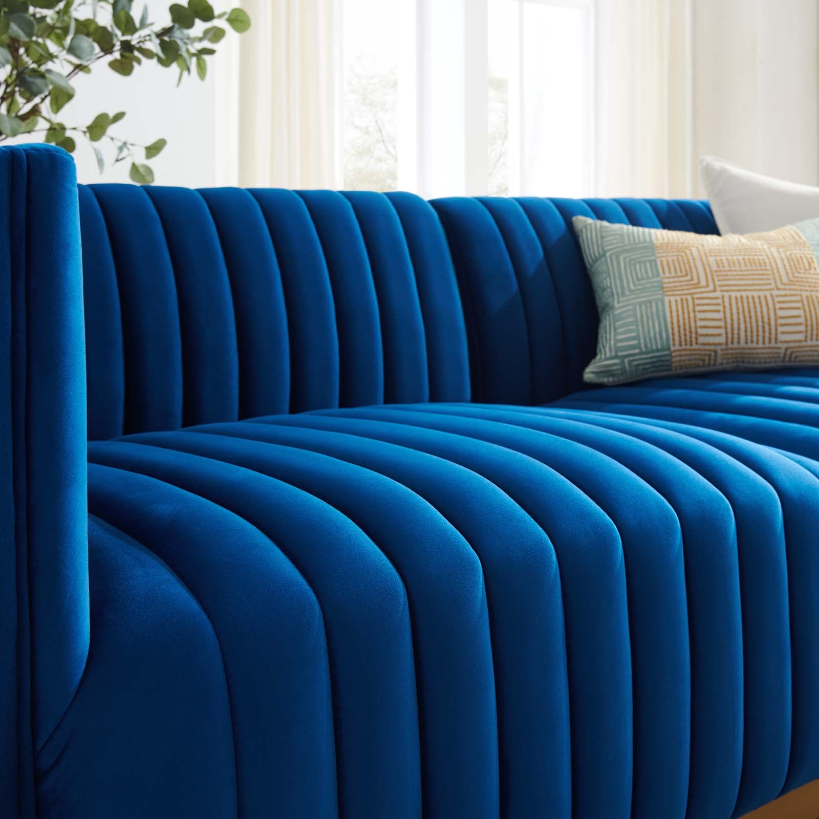 Modway Loveseats - Conjure Channel Tufted Performance Velvet Loveseat Gold Navy