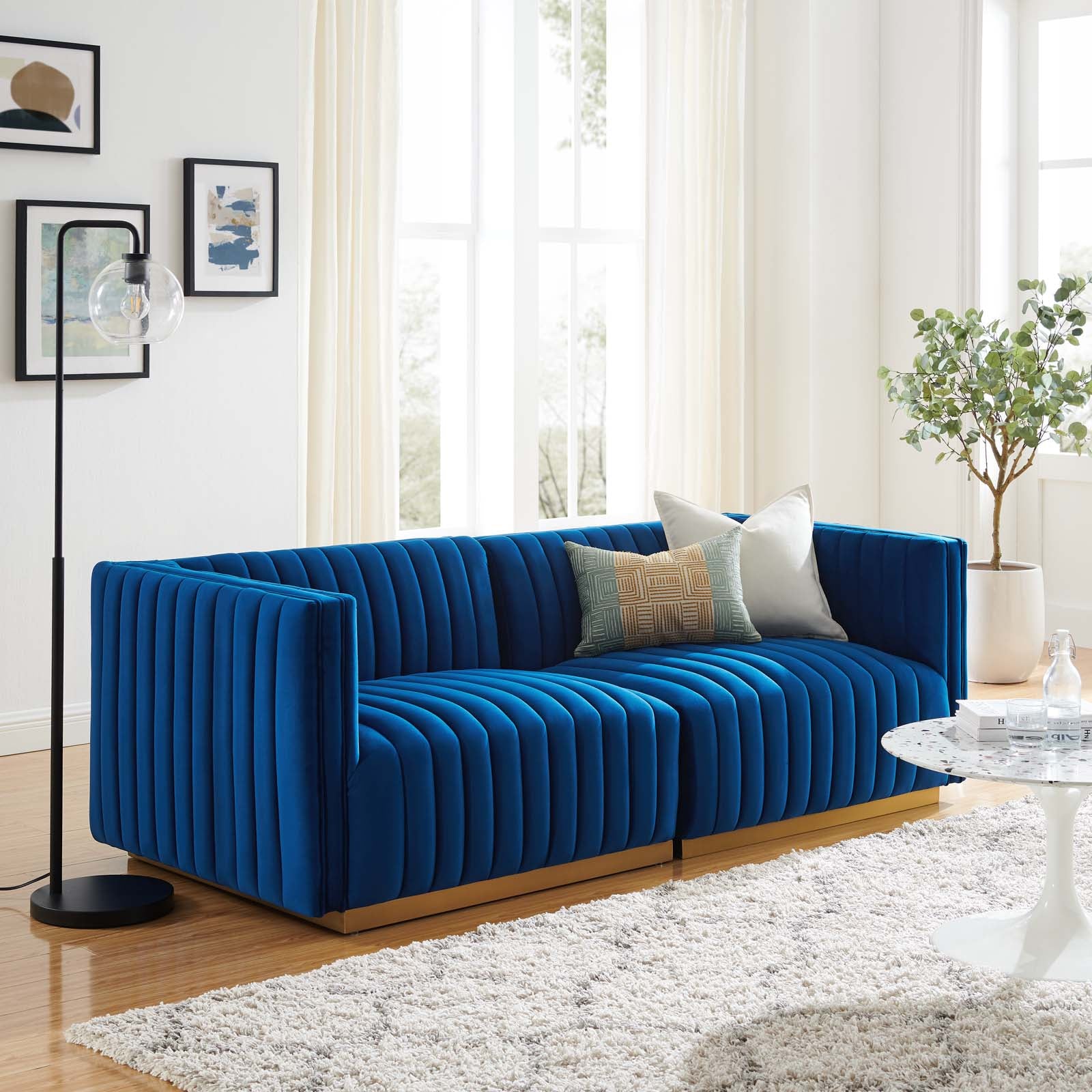 Modway Loveseats - Conjure Channel Tufted Performance Velvet Loveseat Gold Navy