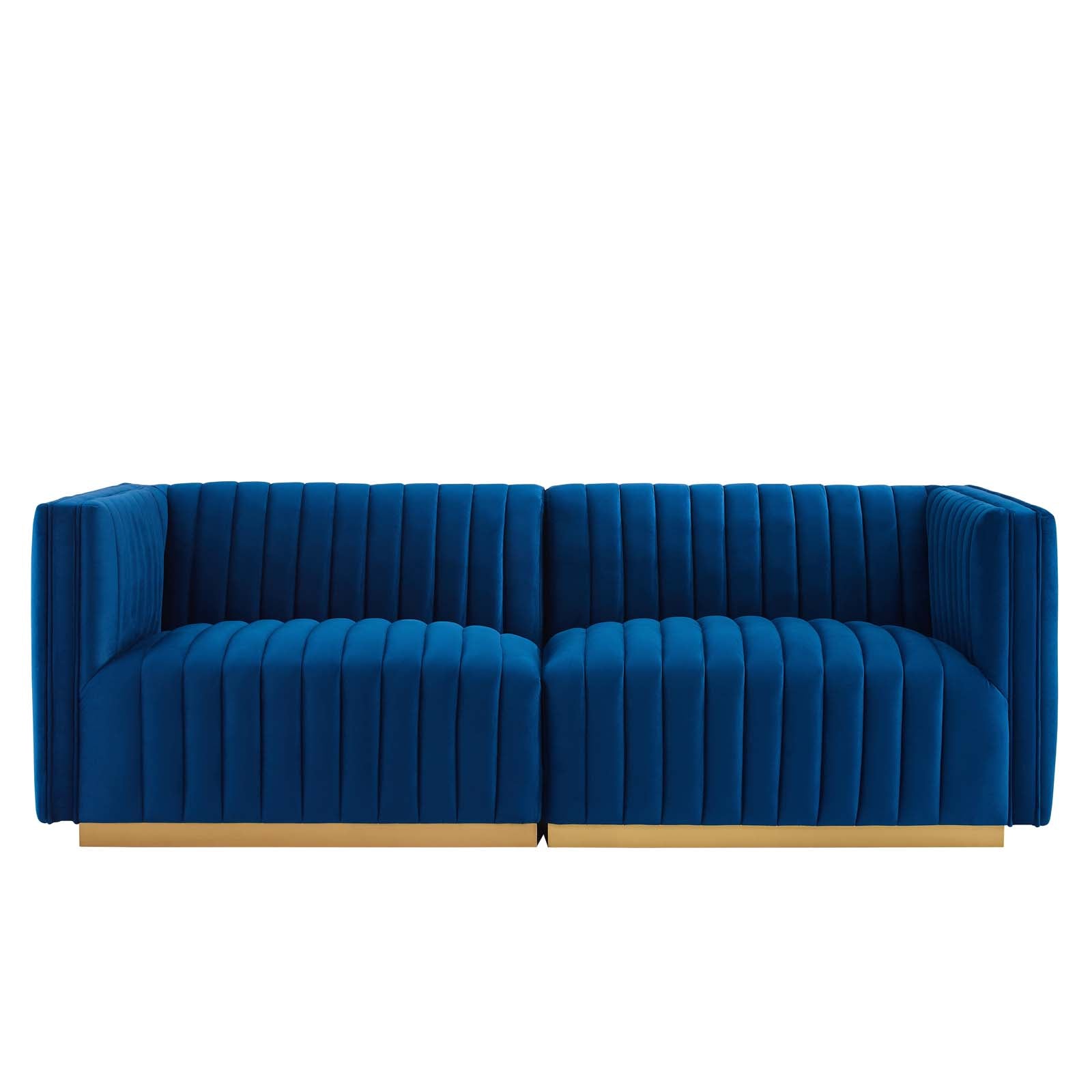 Modway Loveseats - Conjure Channel Tufted Performance Velvet Loveseat Gold Navy