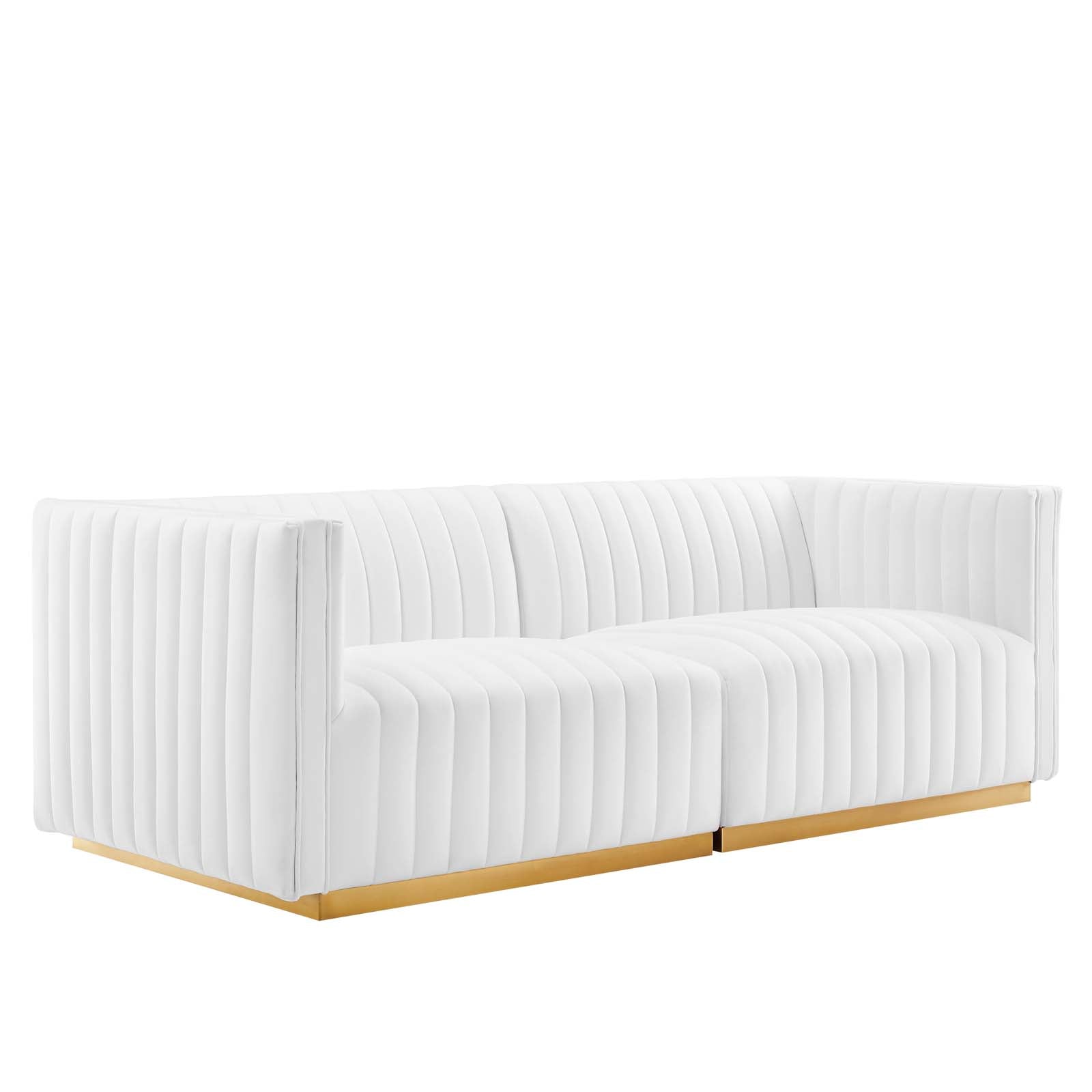 Modway Loveseats - Conjure Channel Tufted Performance Velvet Loveseat Gold White