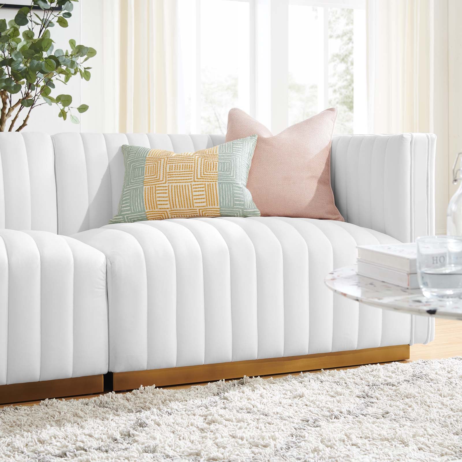 Modway Loveseats - Conjure Channel Tufted Performance Velvet Loveseat Gold White