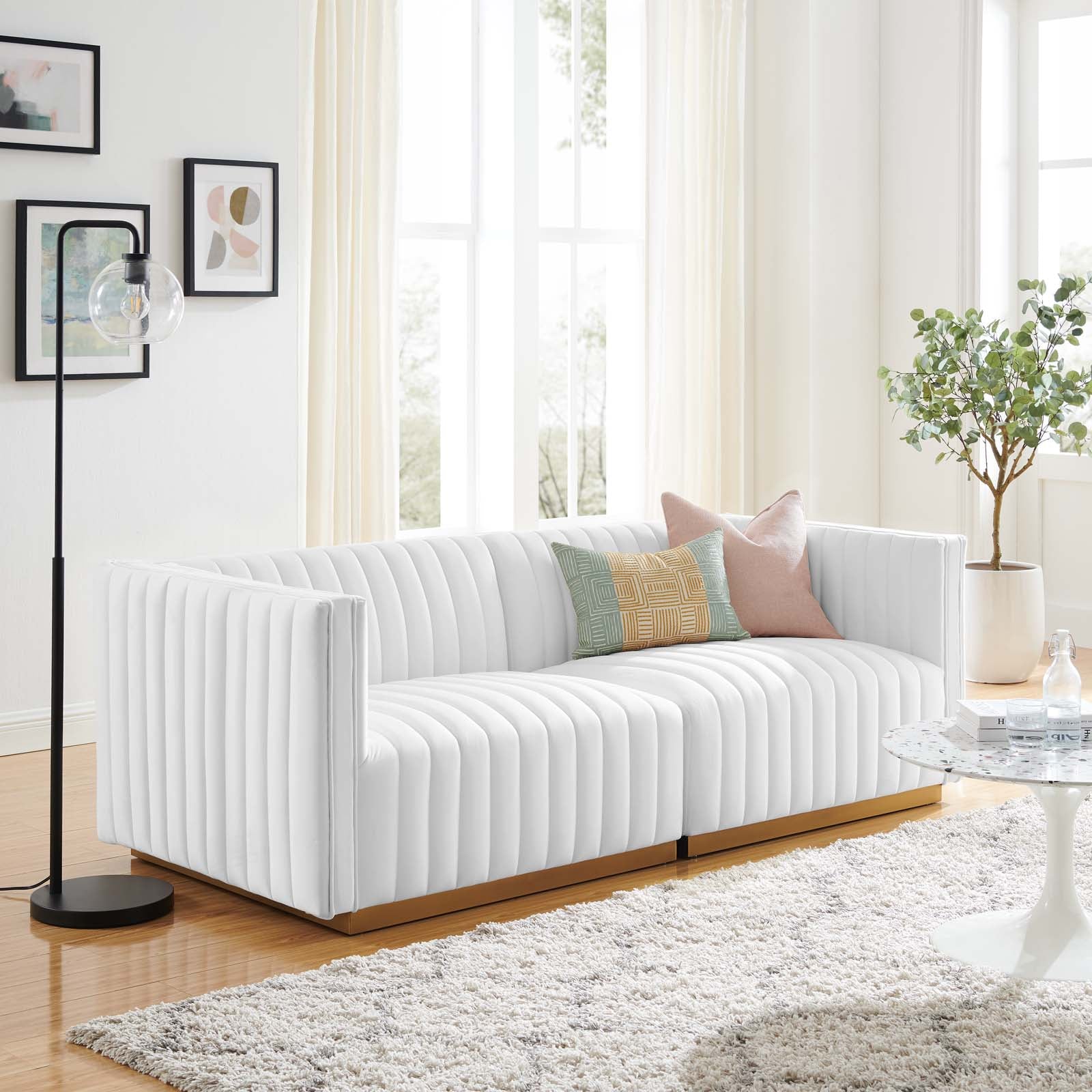 Modway Loveseats - Conjure Channel Tufted Performance Velvet Loveseat Gold White