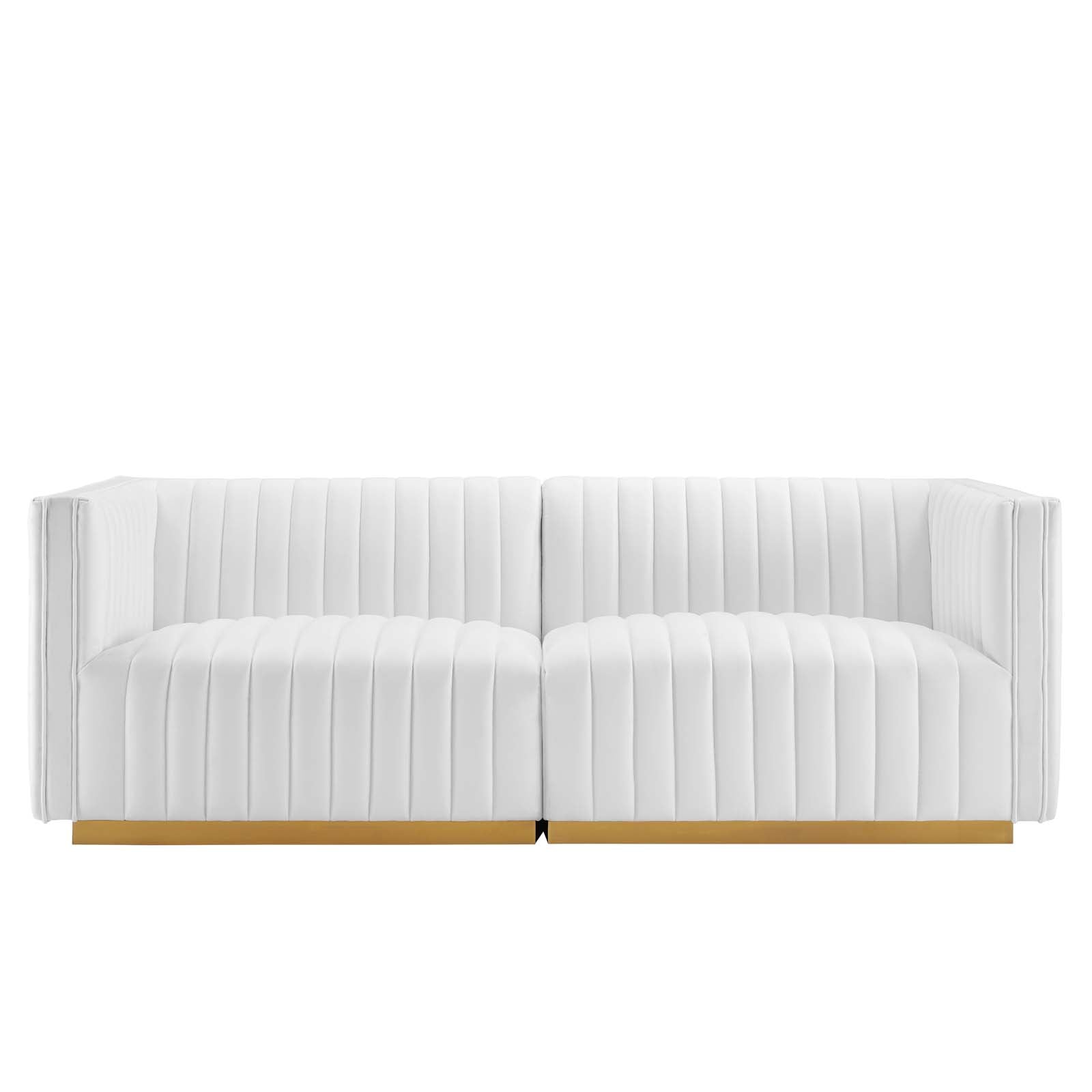 Modway Loveseats - Conjure Channel Tufted Performance Velvet Loveseat Gold White