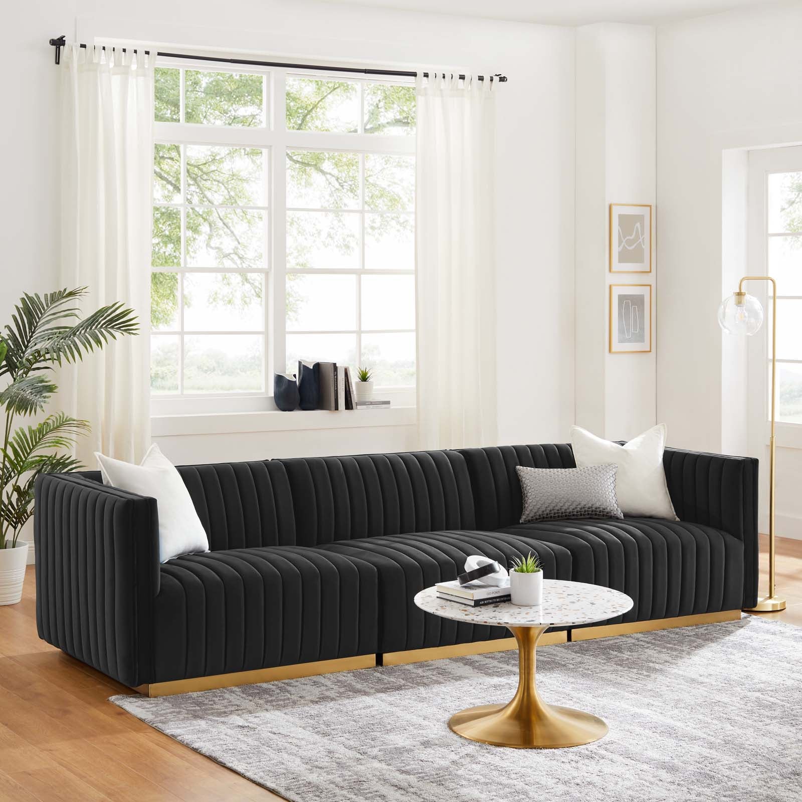 Modway Sofas & Couches - Conjure Channel Tufted Performance Velvet Sofa Gold Black