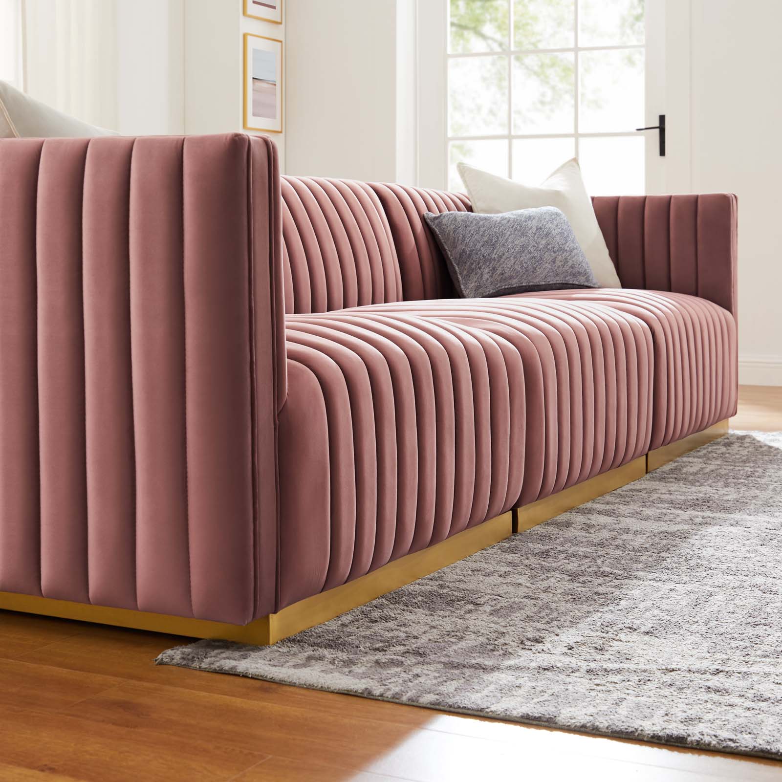 Modway Sofas & Couches - Conjure Channel Tufted Performance Velvet Sofa Gold | Dusty Rose