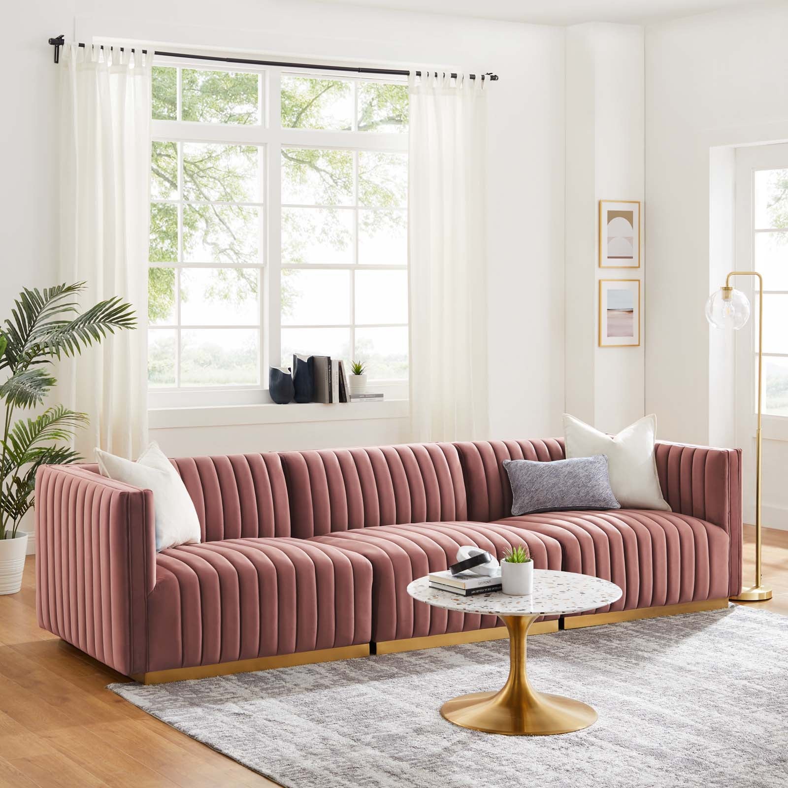 Modway Sofas & Couches - Conjure Channel Tufted Performance Velvet Sofa Gold | Dusty Rose