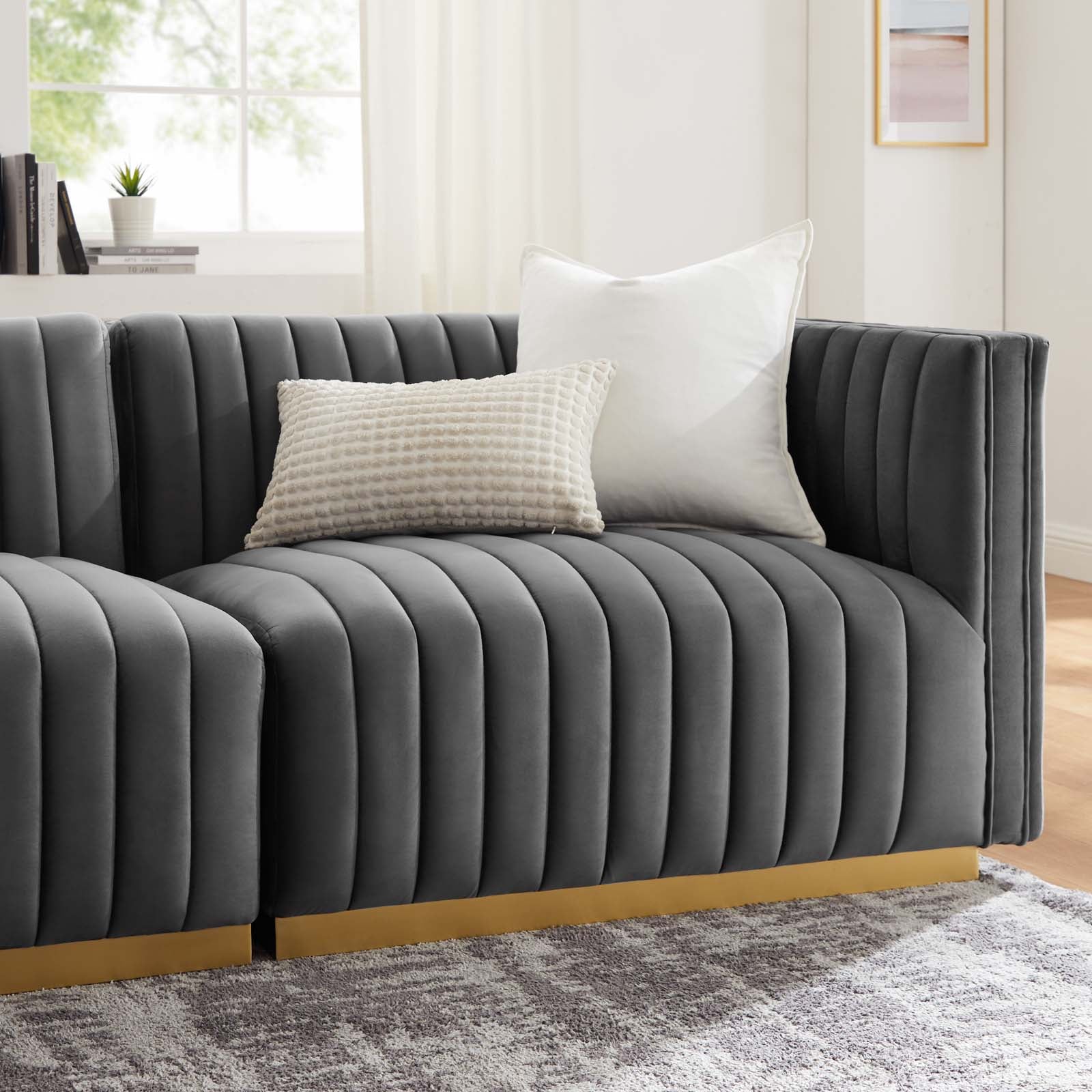 Modway Sofas & Couches - Conjure Channel Tufted Performance Velvet Sofa Gold Gray