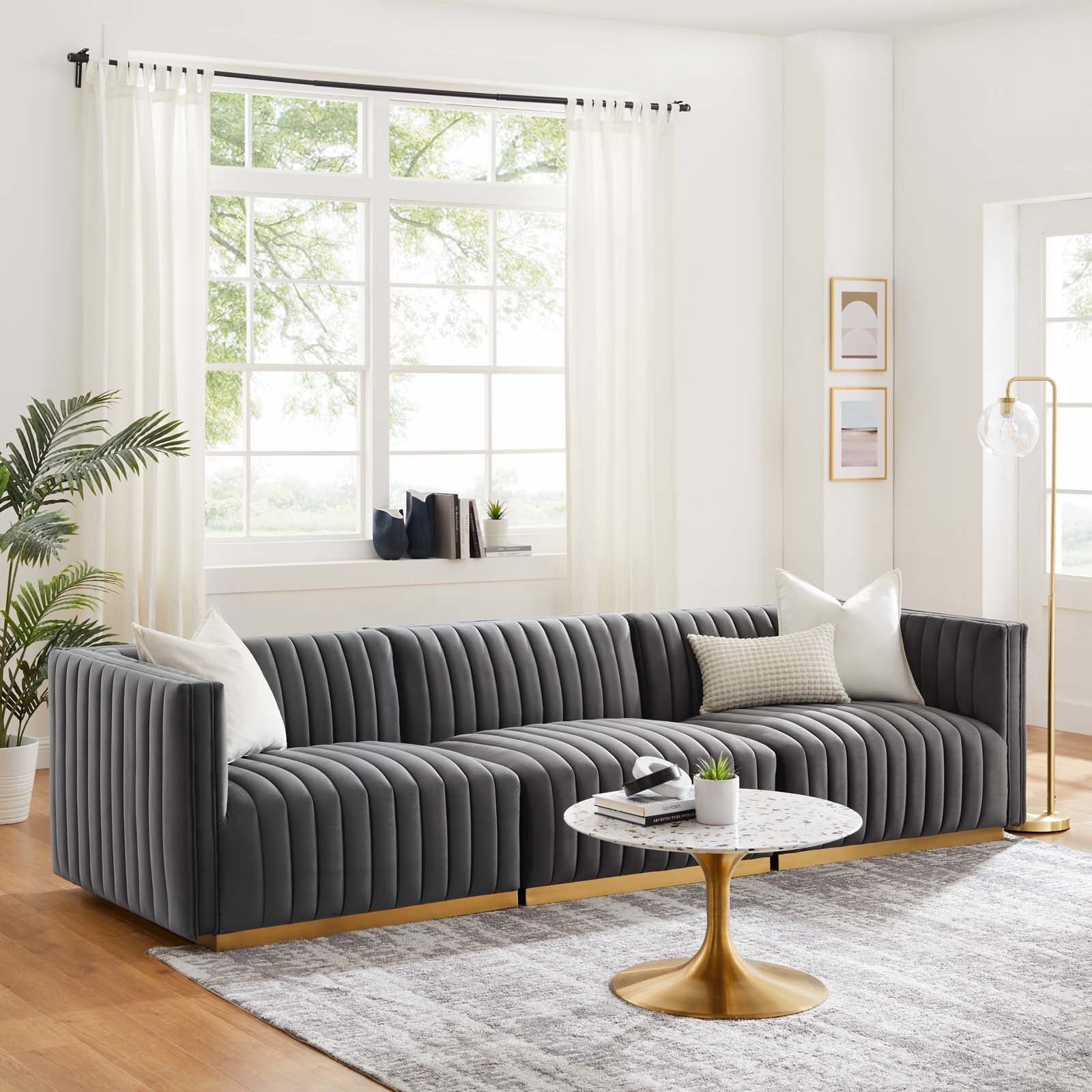 Modway Sofas & Couches - Conjure Channel Tufted Performance Velvet Sofa Gold Gray