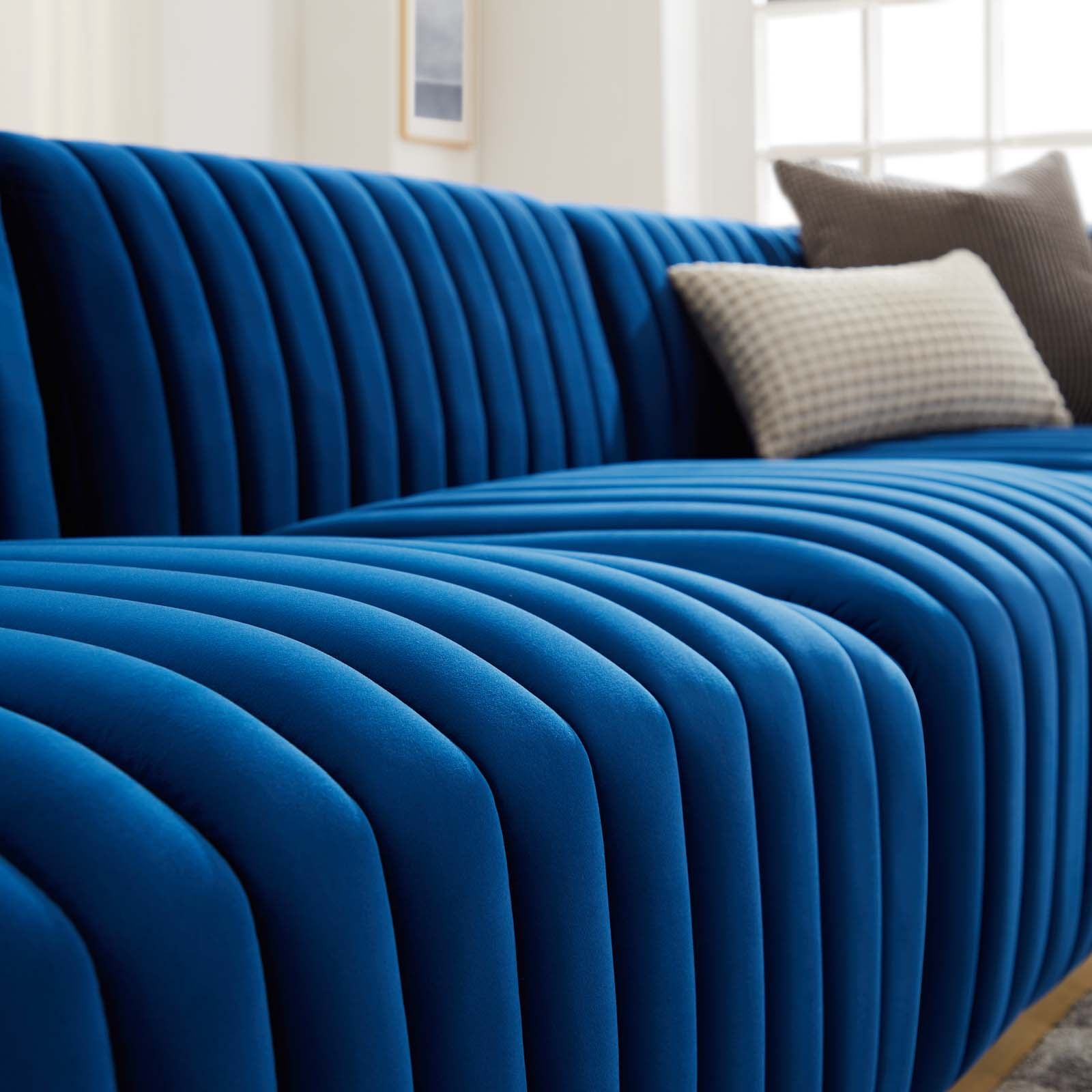 Modway Sofas & Couches - Conjure Channel Tufted Performance Velvet Sofa Gold Navy